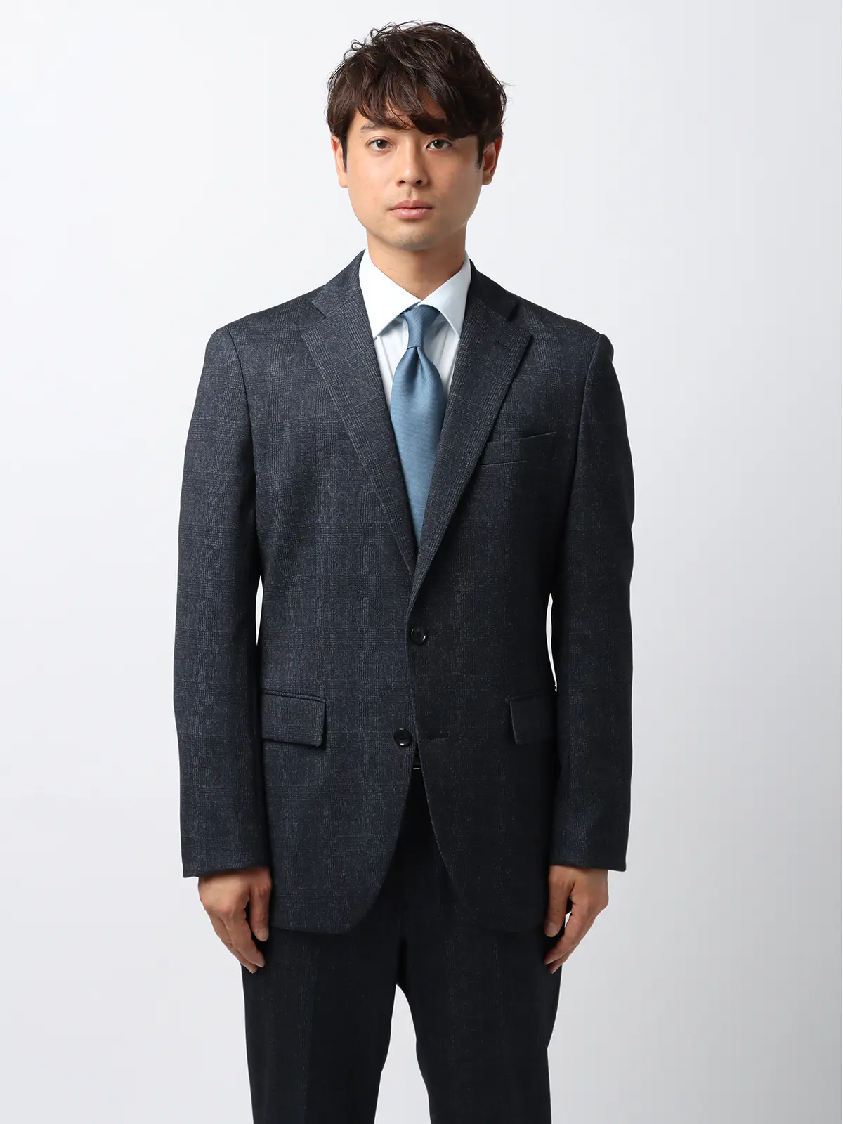 伸びるスーツ～Jersey～／ウォッシャブル／ストレッチ／2つボタン／グレンチェック／CH27 ネイビー系 体型（DROP):ややがっしり　4DROP(AB体),身長:175cm