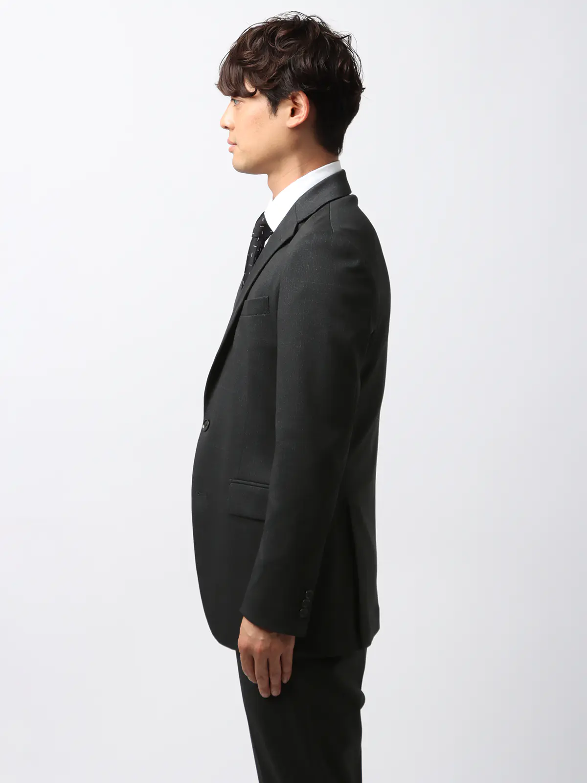 伸びるスーツ～Jersey～／ウォッシャブル／ストレッチ／2つボタン／ウインドーペーン／CH27 グレー系 体型（DROP):がっしり　2DROP(BE体),身長:185cm