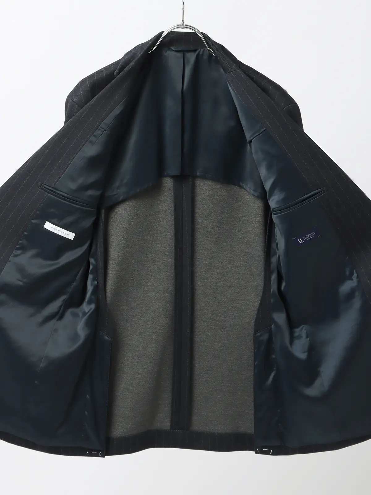 伸びるスーツ～Jersey～／ウォッシャブル／ストレッチ／2つボタン／チョークストライプ／CH27 ネイビー系 体型（DROP):スリム　8DROP(YA体),身長:160cm