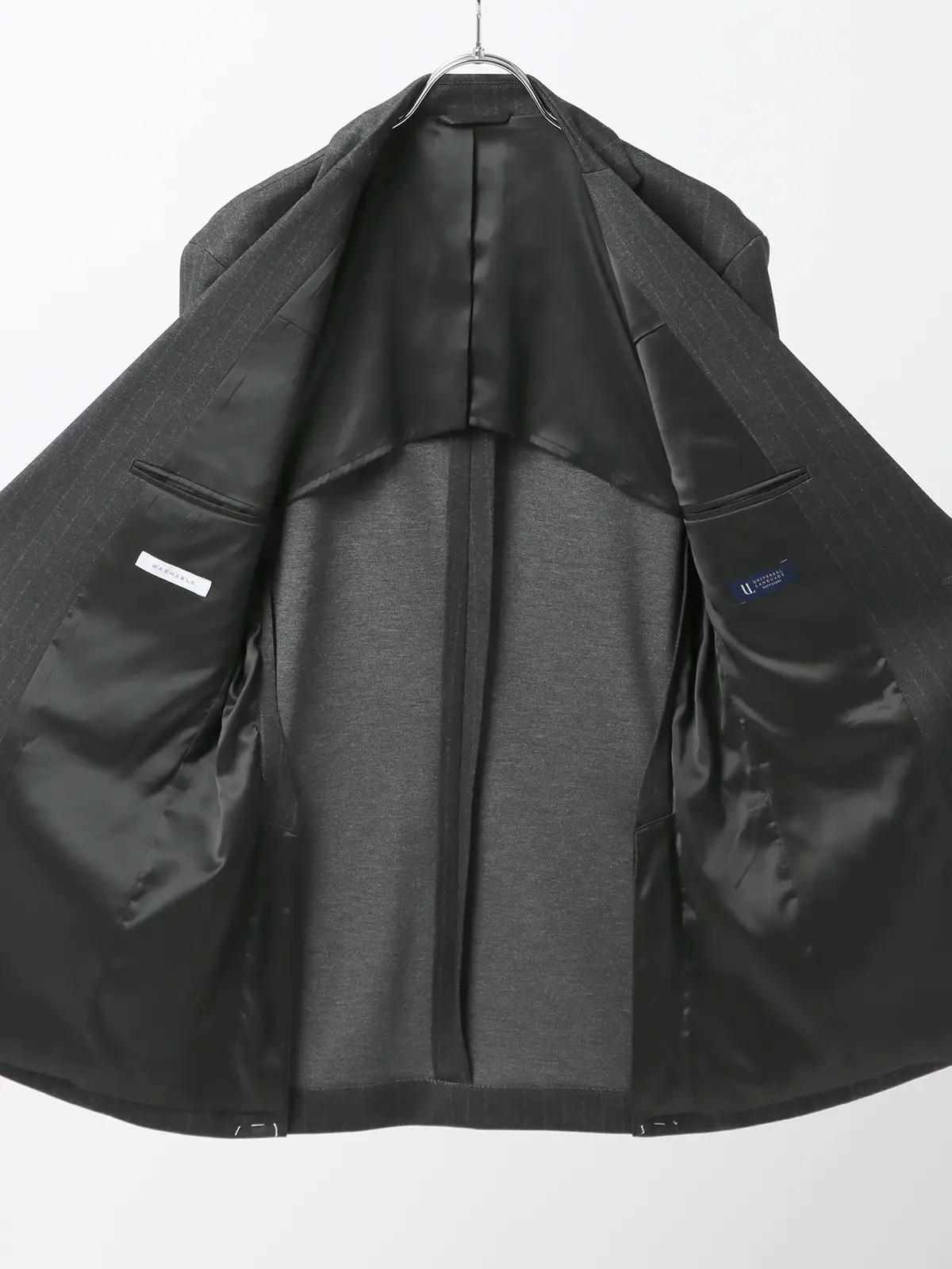伸びるスーツ～Jersey～／ウォッシャブル／ストレッチ／2つボタン／チョークストライプ／CH27 グレー系 体型（DROP):がっしり　2DROP(BE体),身長:190cm