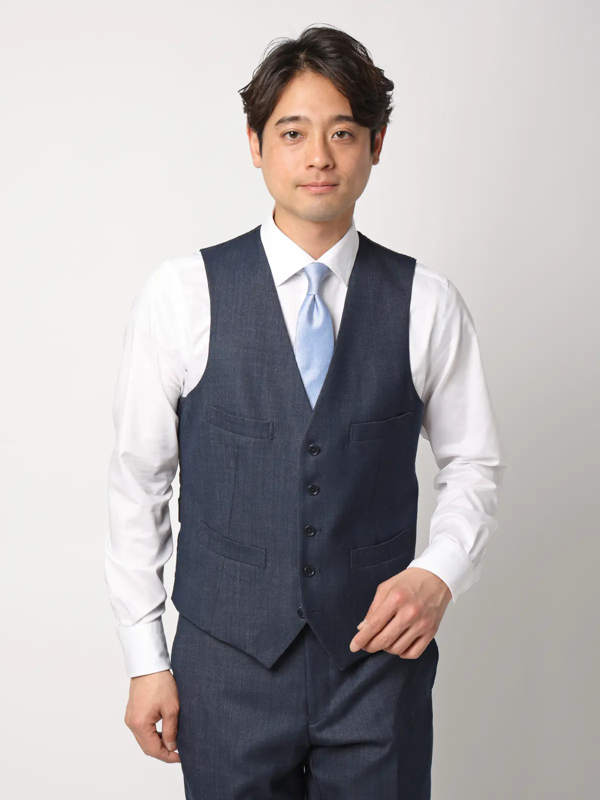 スーツ／スリーピース／ウォッシャブル／ストレッチ／2つボタン／CH25 ネイビー 体型（DROP):スリム　8DROP(YA体),身長:160cm