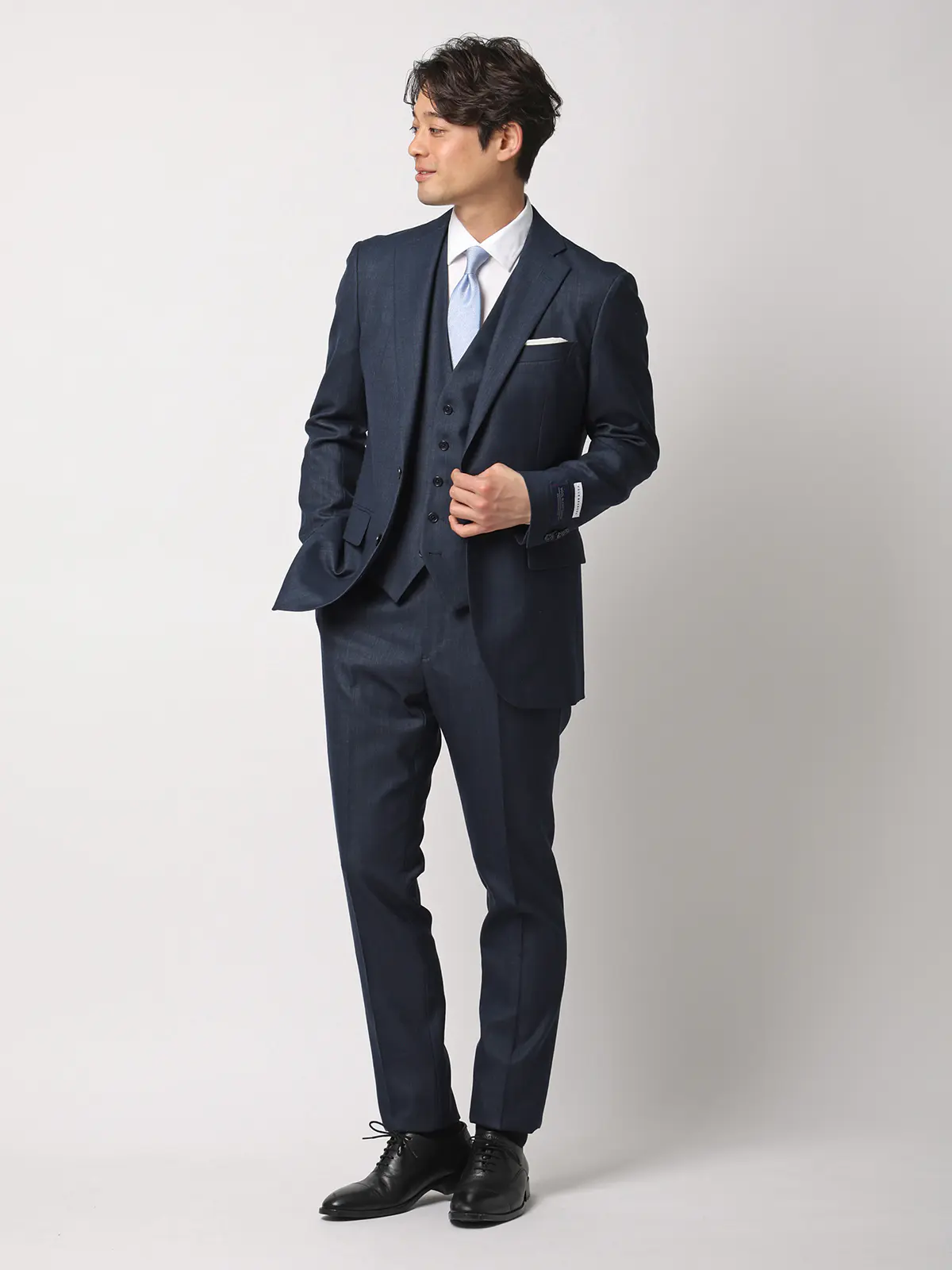スーツ／スリーピース／ウォッシャブル／ストレッチ／2つボタン／CH25 ネイビー 体型（DROP):スリム　8DROP(YA体),身長:160cm