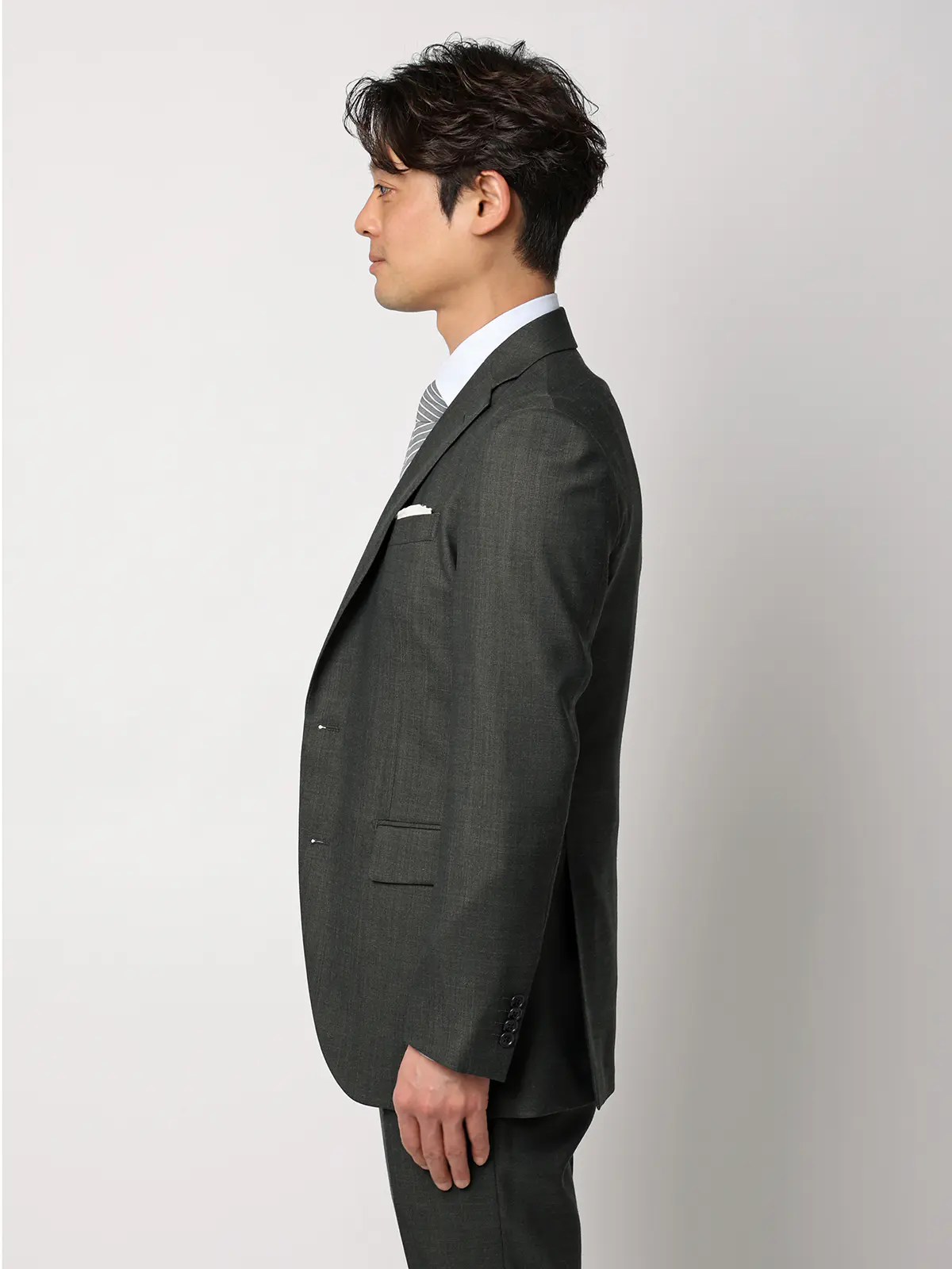 スーツ／スリーピース／ウォッシャブル／ストレッチ／2つボタン／CH25 グリーン 体型（DROP):スリム　8DROP(YA体),身長:160cm