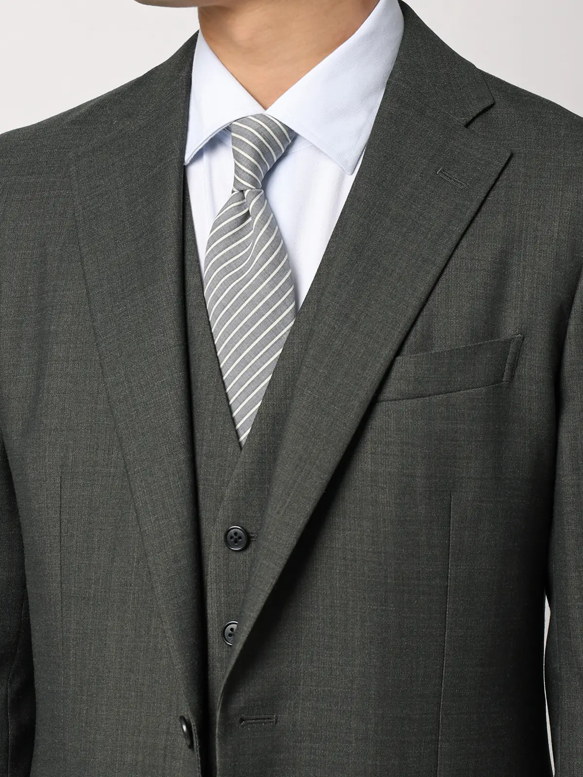 スーツ／スリーピース／ウォッシャブル／ストレッチ／2つボタン／CH25 グリーン 体型（DROP):スリム　8DROP(YA体),身長:160cm