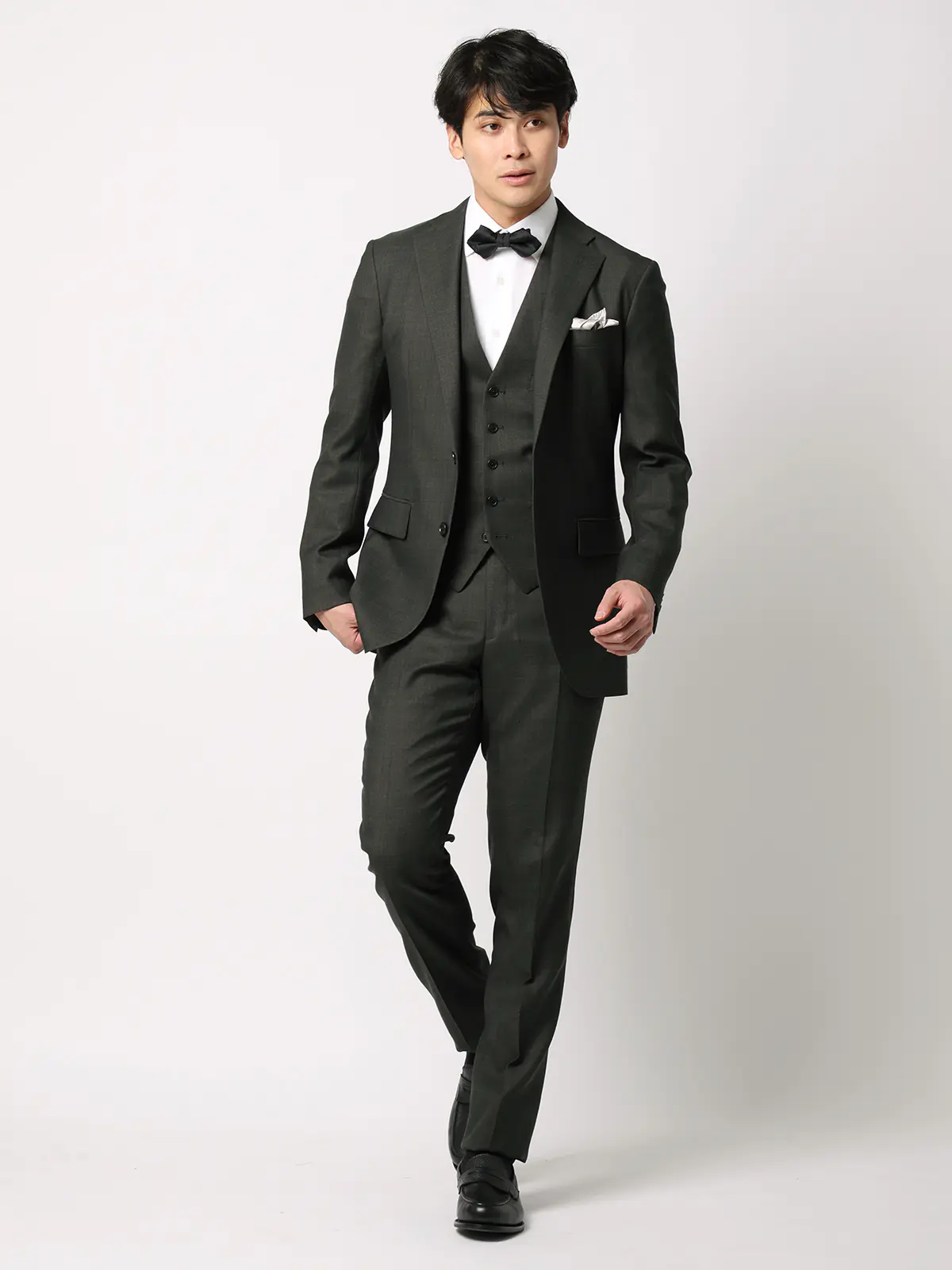 スーツ／スリーピース／ウォッシャブル／ストレッチ／2つボタン／CH25 グリーン 体型（DROP):スリム　8DROP(YA体),身長:160cm