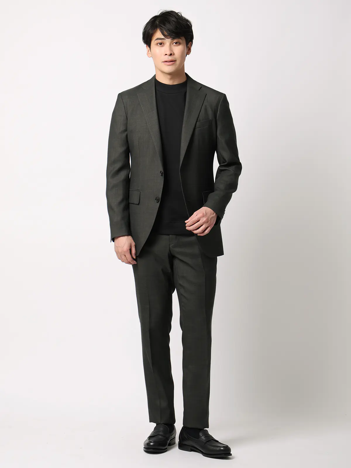スーツ／スリーピース／ウォッシャブル／ストレッチ／2つボタン／CH25 グリーン 体型（DROP):スリム　8DROP(YA体),身長:160cm