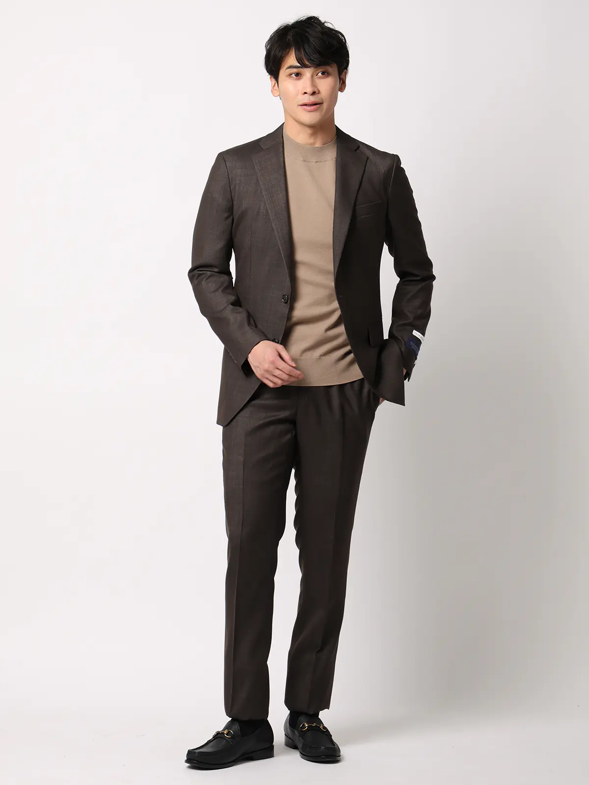 スーツ／スリーピース／ウォッシャブル／ストレッチ／2つボタン／CH25 ブラウン 体型（DROP):スリム　8DROP(YA体),身長:160cm