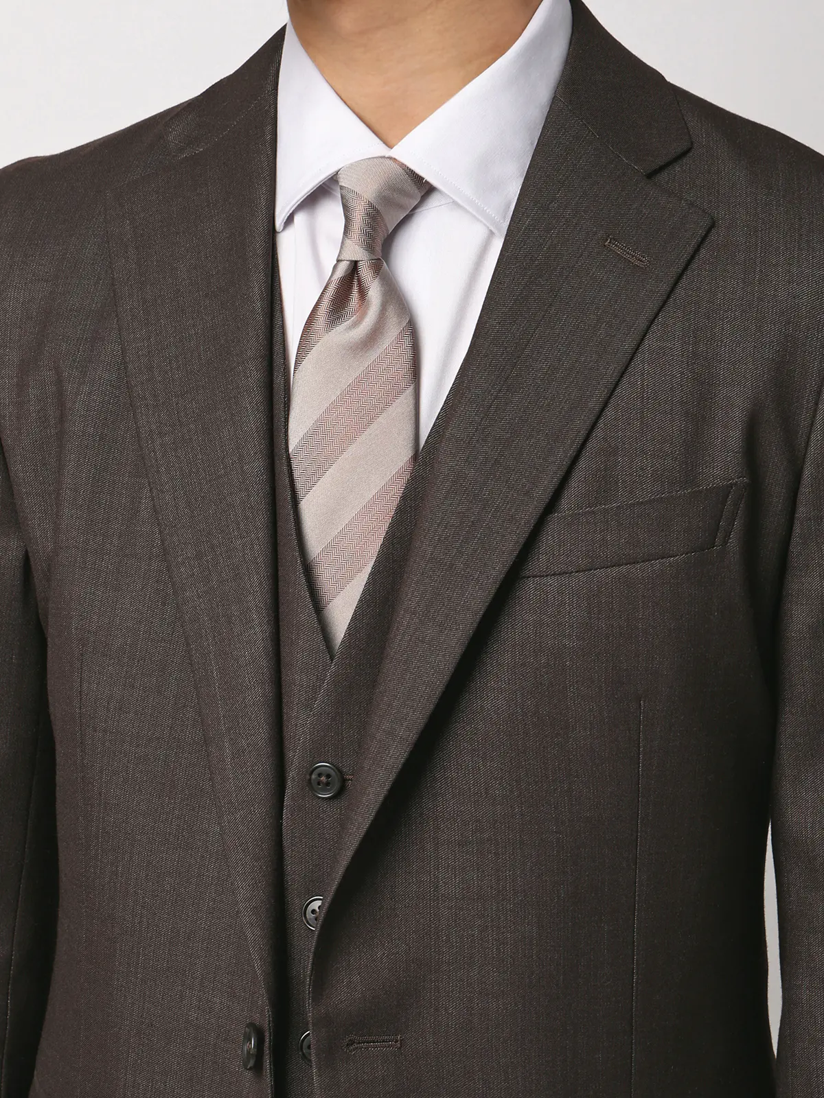 スーツ／スリーピース／ウォッシャブル／ストレッチ／2つボタン／CH25 ブラウン 体型（DROP):スリム　8DROP(YA体),身長:160cm