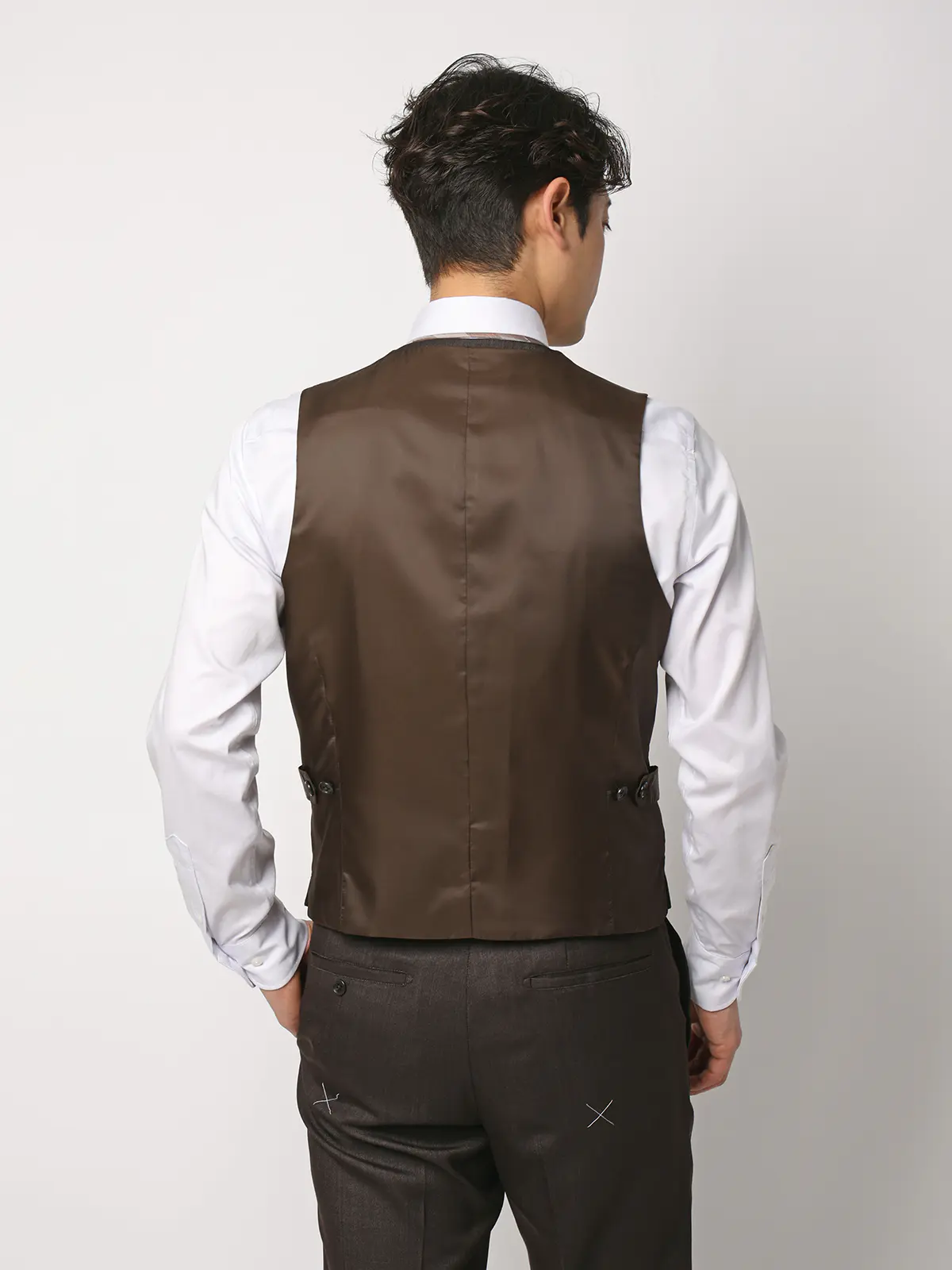 スーツ／スリーピース／ウォッシャブル／ストレッチ／2つボタン／CH25 ブラウン 体型（DROP):スリム　8DROP(YA体),身長:160cm