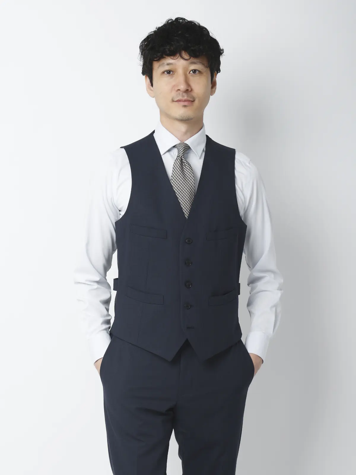 いつどこスリーピーススーツ/ウォッシャブル/2つボタン/Carreman/無地/CH25 ネイビー 体型(DROP):スリム 8DROP(YA体),身長:160cm