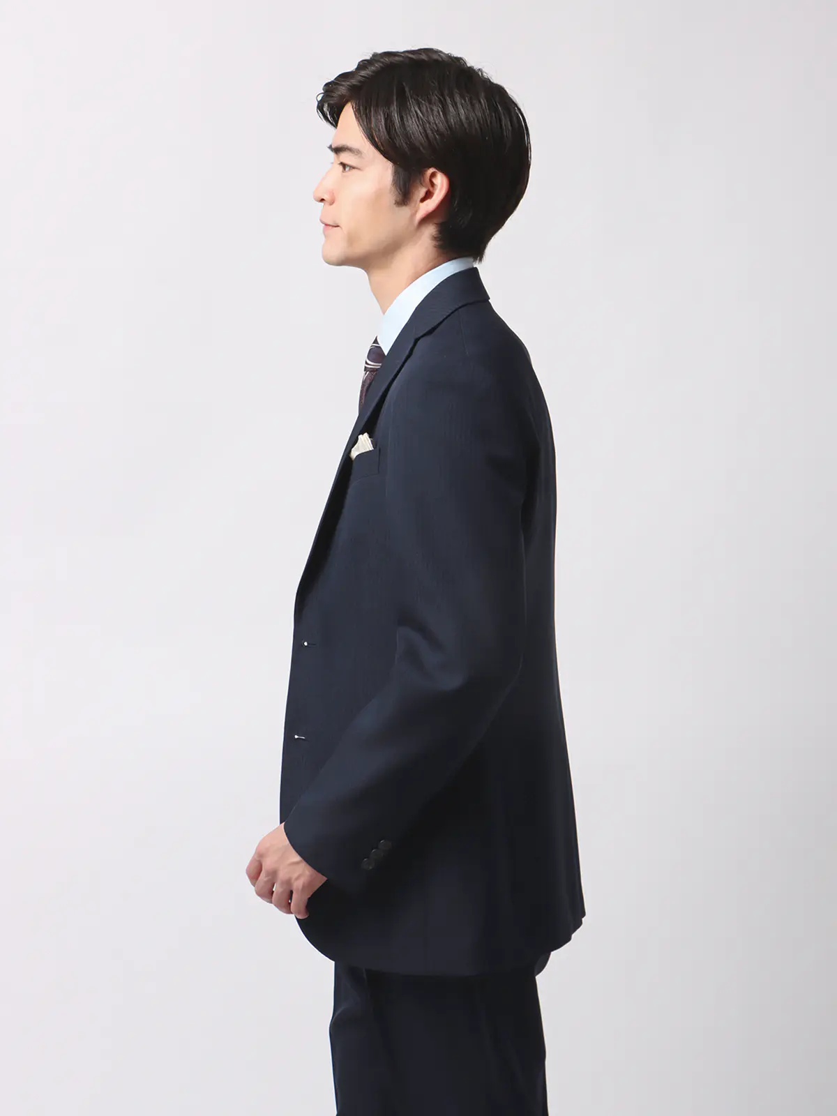 WEB限定／スーツ／スリーピース／ウォッシャブル／2つボタン／ストライプ／裾上げ済 ネイビー 体型（DROP):スリム　8DROP(YA体),身長:165cm