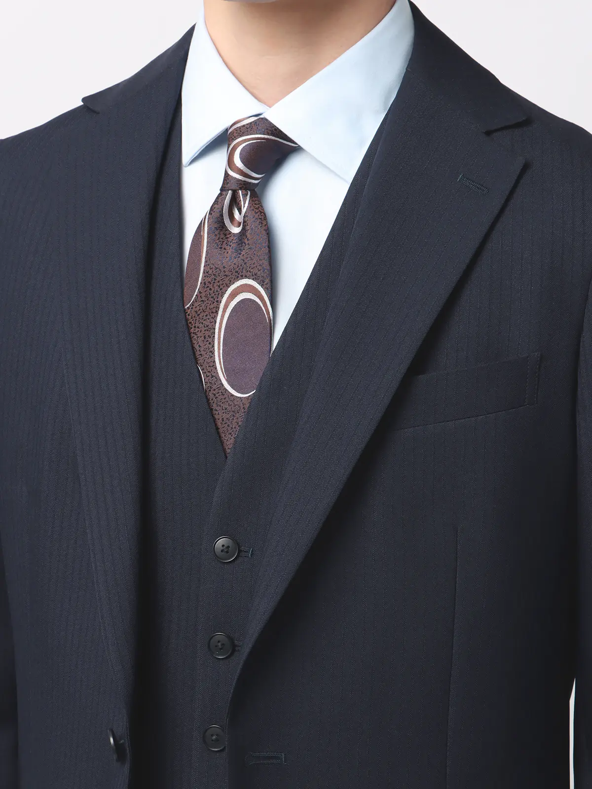 WEB限定／スーツ／スリーピース／ウォッシャブル／2つボタン／ストライプ／裾上げ済 ネイビー 体型（DROP):スリム　8DROP(YA体),身長:165cm