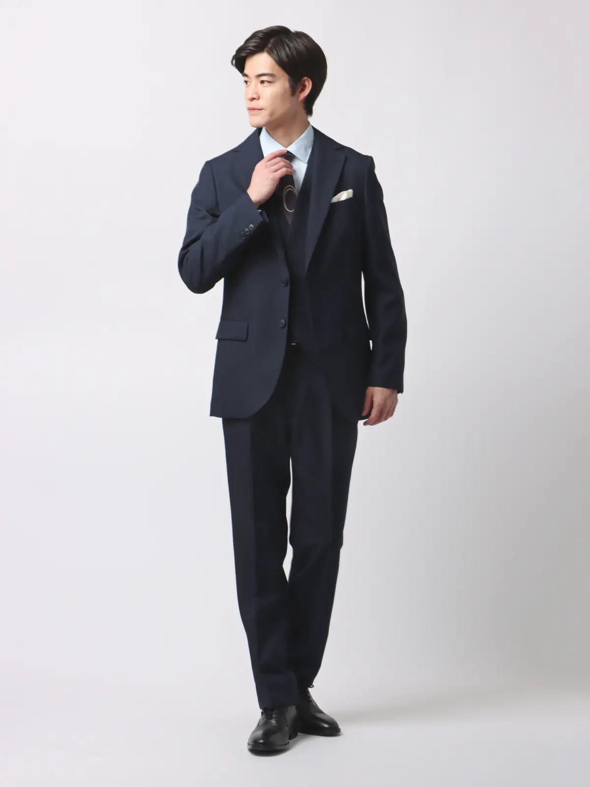 WEB限定／スーツ／スリーピース／ウォッシャブル／2つボタン／ストライプ／裾上げ済 ネイビー 体型（DROP):スリム　8DROP(YA体),身長:165cm