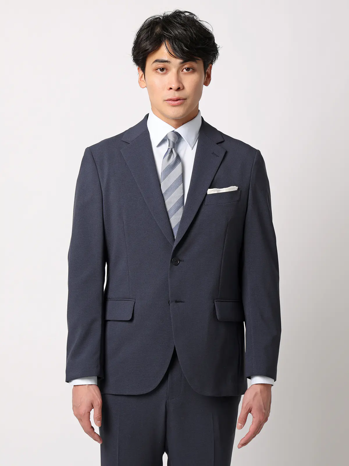 みんなのスーツ／2つボタン／ハウンドトゥース／PRESTIGE TECHNOLOGY／裾上げ済み ネイビー SS