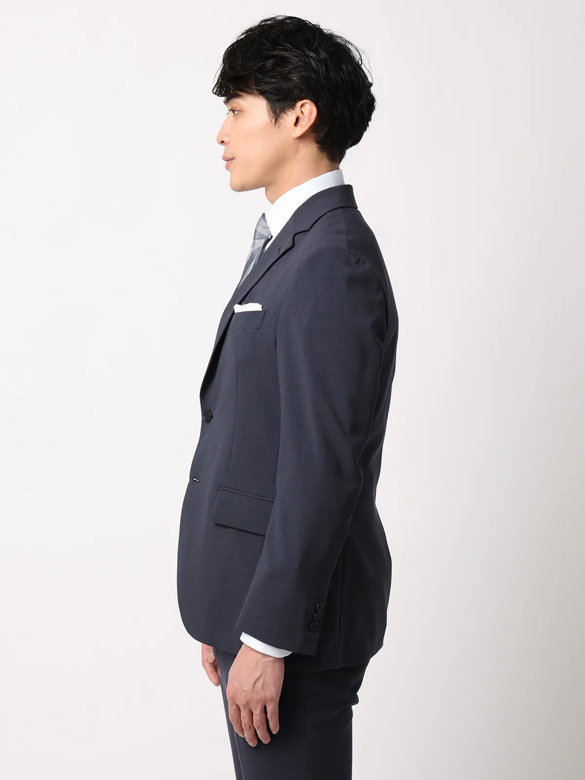 みんなのスーツ／2つボタン／ハウンドトゥース／PRESTIGE TECHNOLOGY／裾上げ済み ネイビー SS