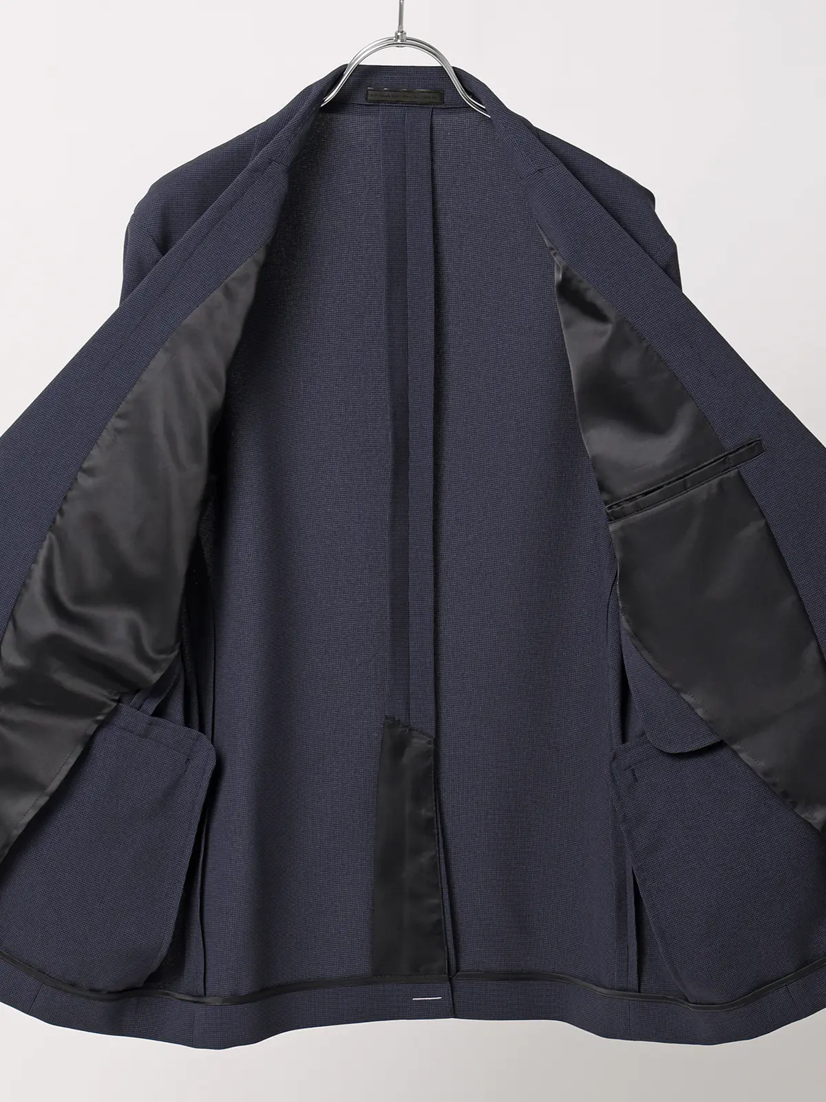 みんなのスーツ／2つボタン／ハウンドトゥース／PRESTIGE TECHNOLOGY／裾上げ済み ネイビー SS