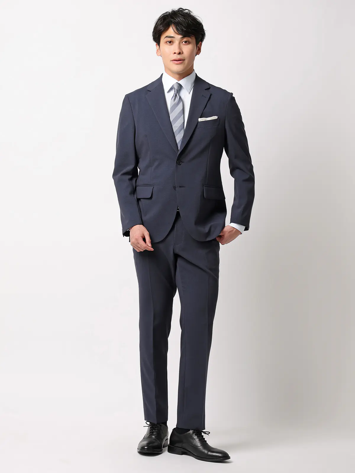 みんなのスーツ／2つボタン／ハウンドトゥース／PRESTIGE TECHNOLOGY／裾上げ済み ネイビー SS