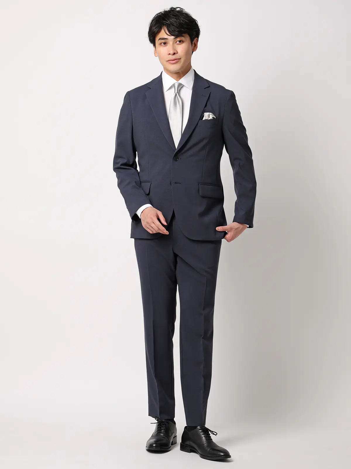 みんなのスーツ／2つボタン／ハウンドトゥース／PRESTIGE TECHNOLOGY／裾上げ済み ネイビー SS