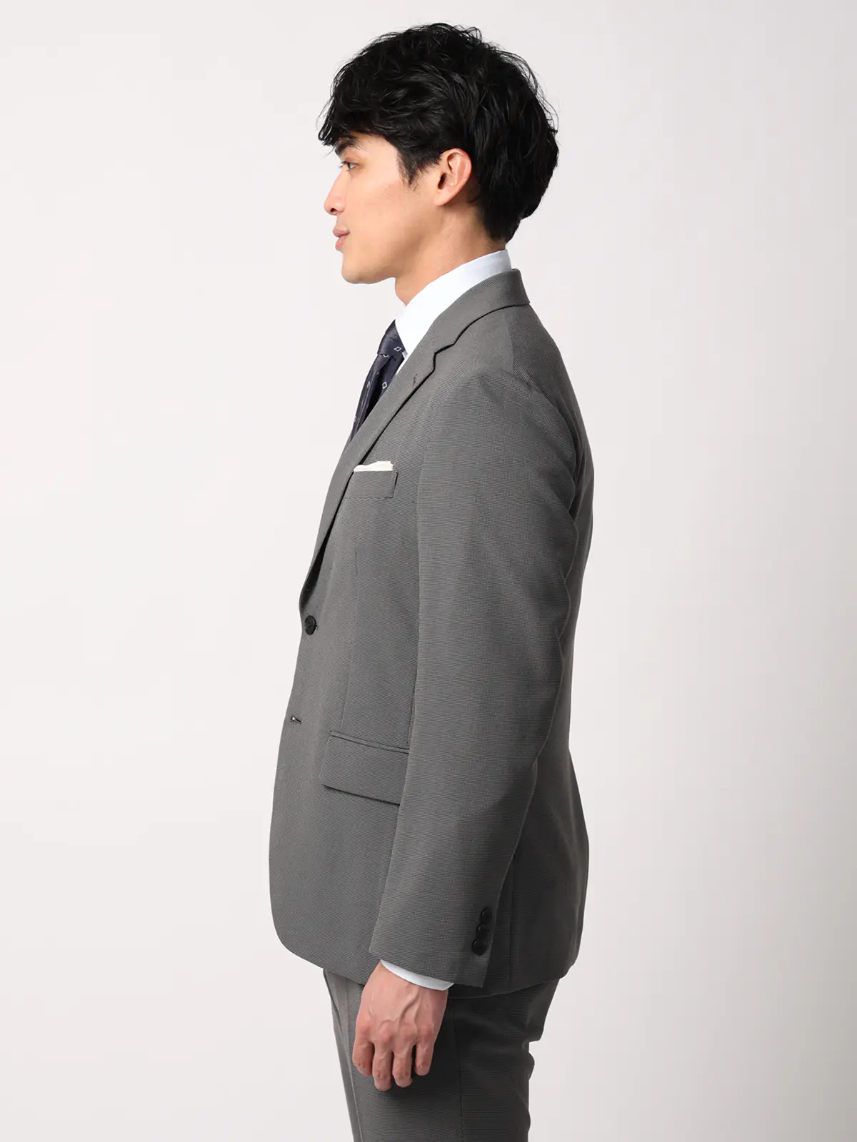 みんなのスーツ／2つボタン／ハウンドトゥース／PRESTIGE TECHNOLOGY／裾上げ済み グレー SS