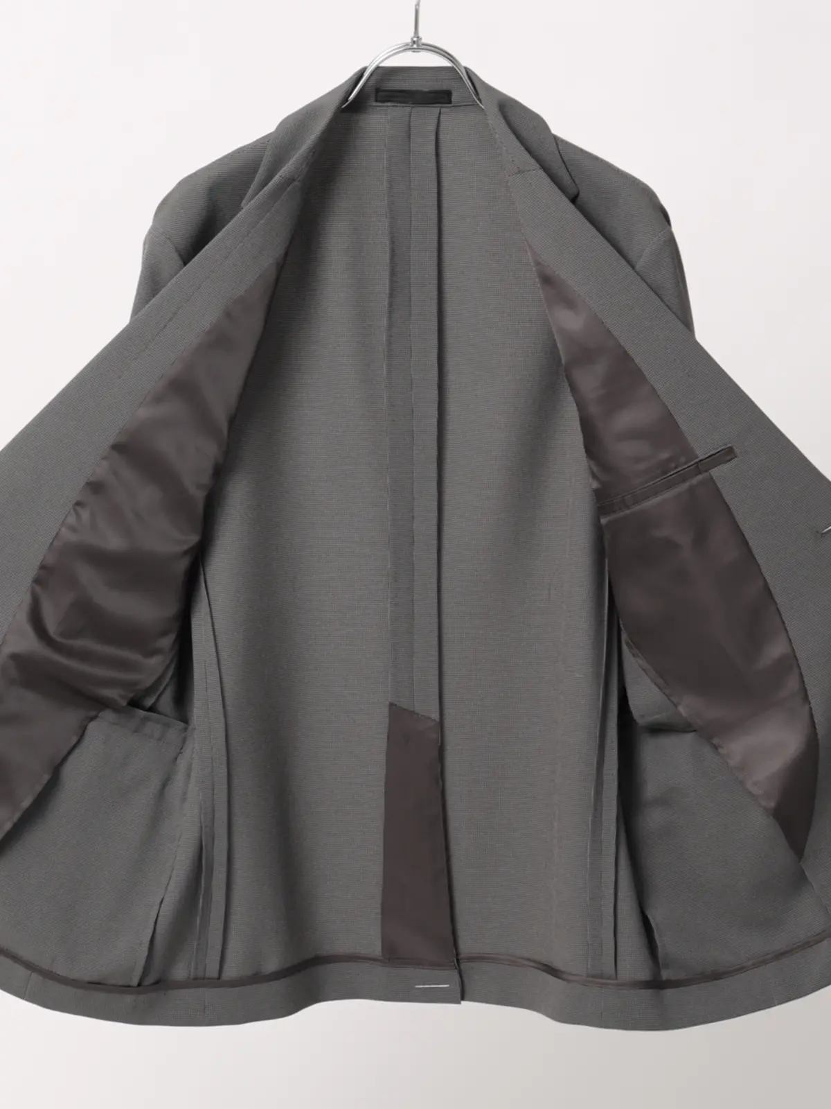 みんなのスーツ／2つボタン／ハウンドトゥース／PRESTIGE TECHNOLOGY／裾上げ済み グレー SS