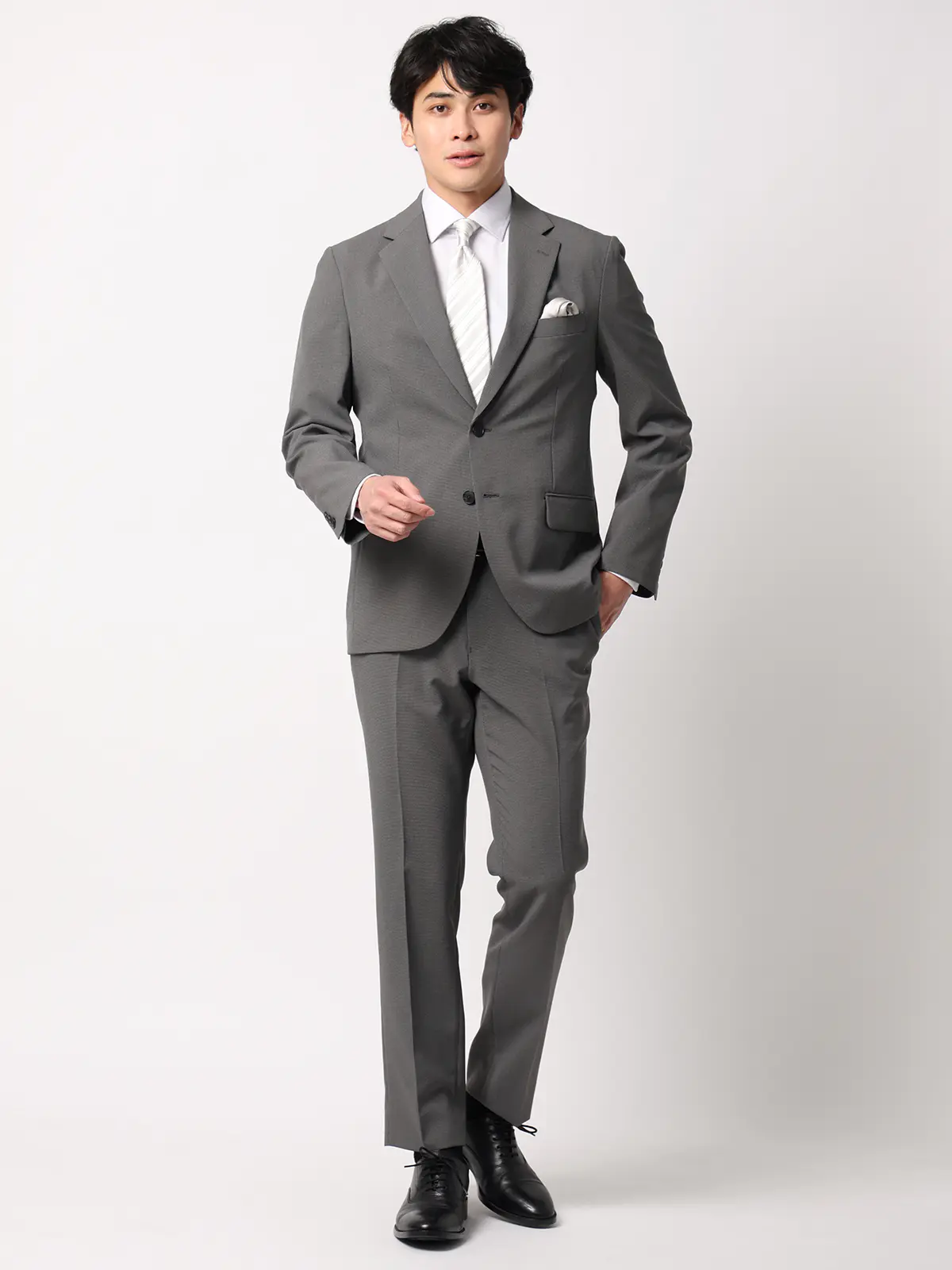 みんなのスーツ／2つボタン／ハウンドトゥース／PRESTIGE TECHNOLOGY／裾上げ済み グレー SS