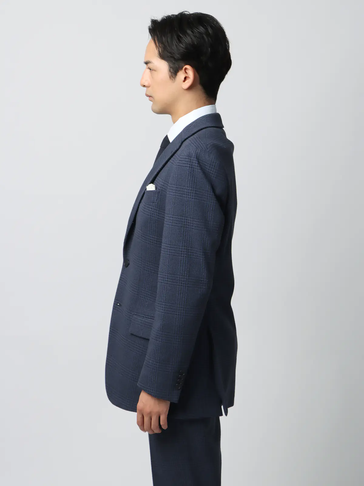 伸びるスーツ~Jersey~/ウォッシャブル/ストレッチ/3つボタン/グレンチェック/TR27 ブルー 体型(DROP):スリム 8DROP(YA体),身長:160cm