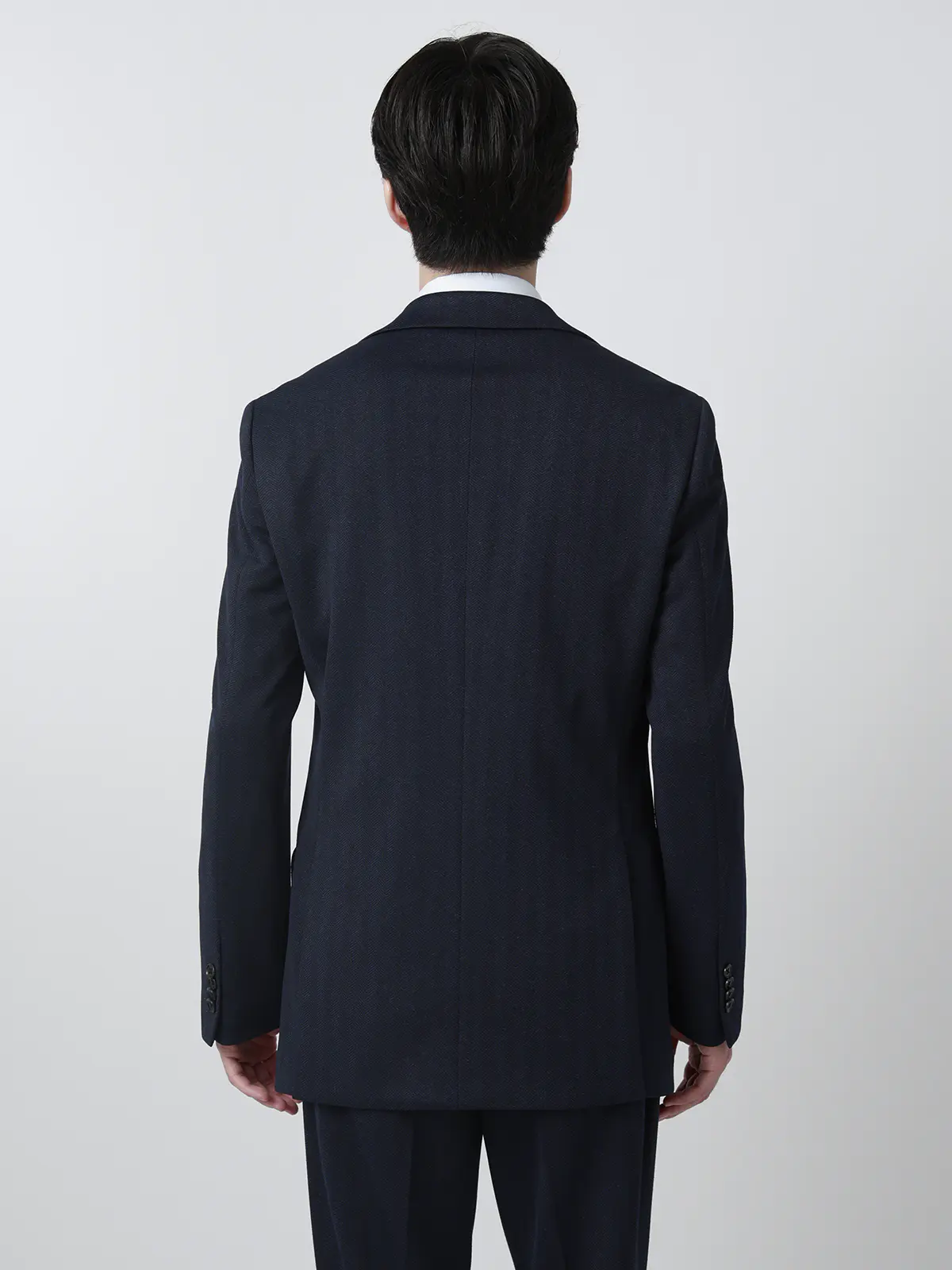 伸びるスーツ～Jersey～／ウォッシャブル／ストレッチ／3つボタン／ヘリンボーン／TR27 ネイビー 体型（DROP):スリム　8DROP(YA体),身長:180cm
