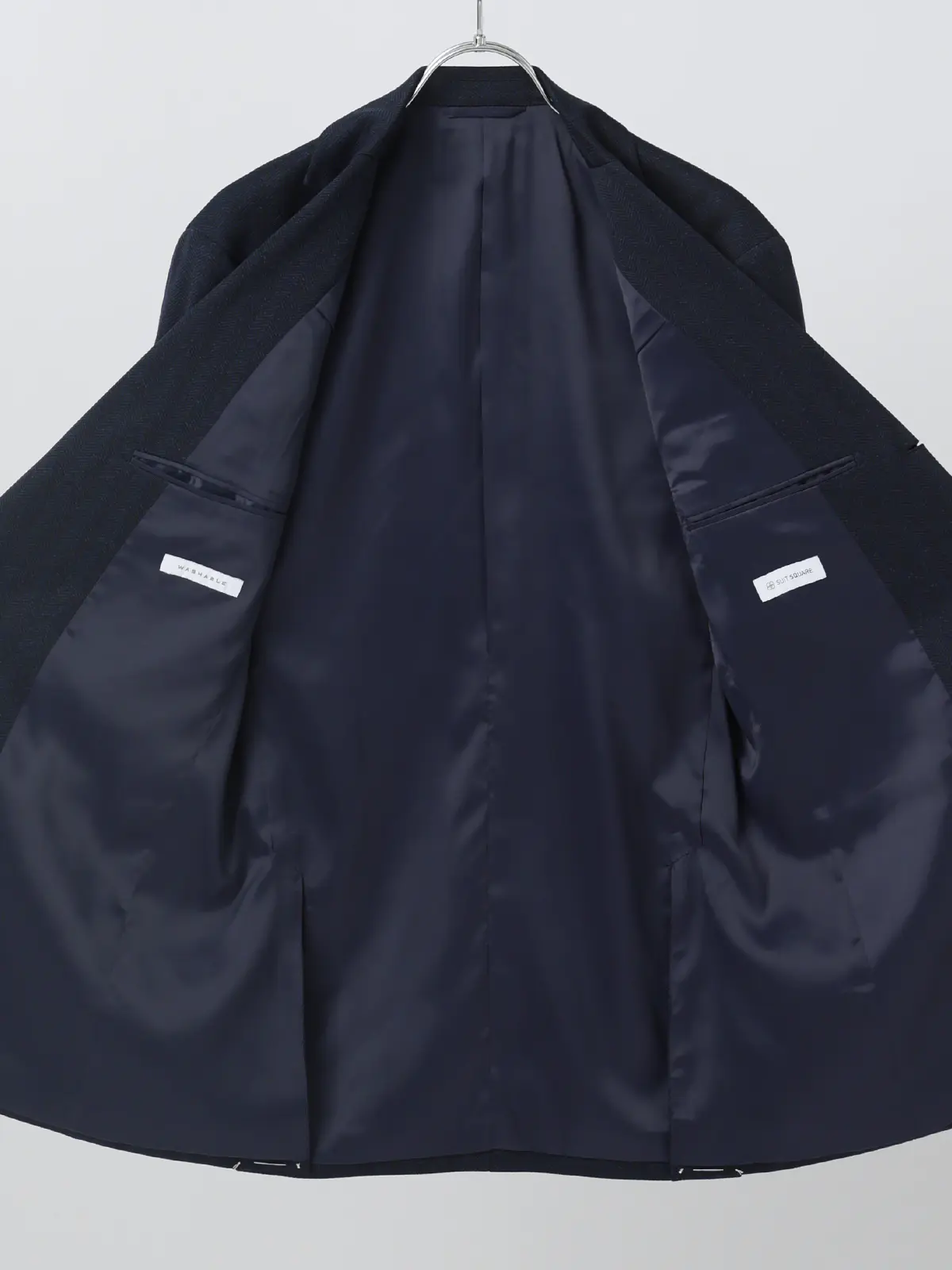 伸びるスーツ～Jersey～／ウォッシャブル／ストレッチ／3つボタン／ヘリンボーン／TR27 ネイビー 体型（DROP):スリム　8DROP(YA体),身長:180cm