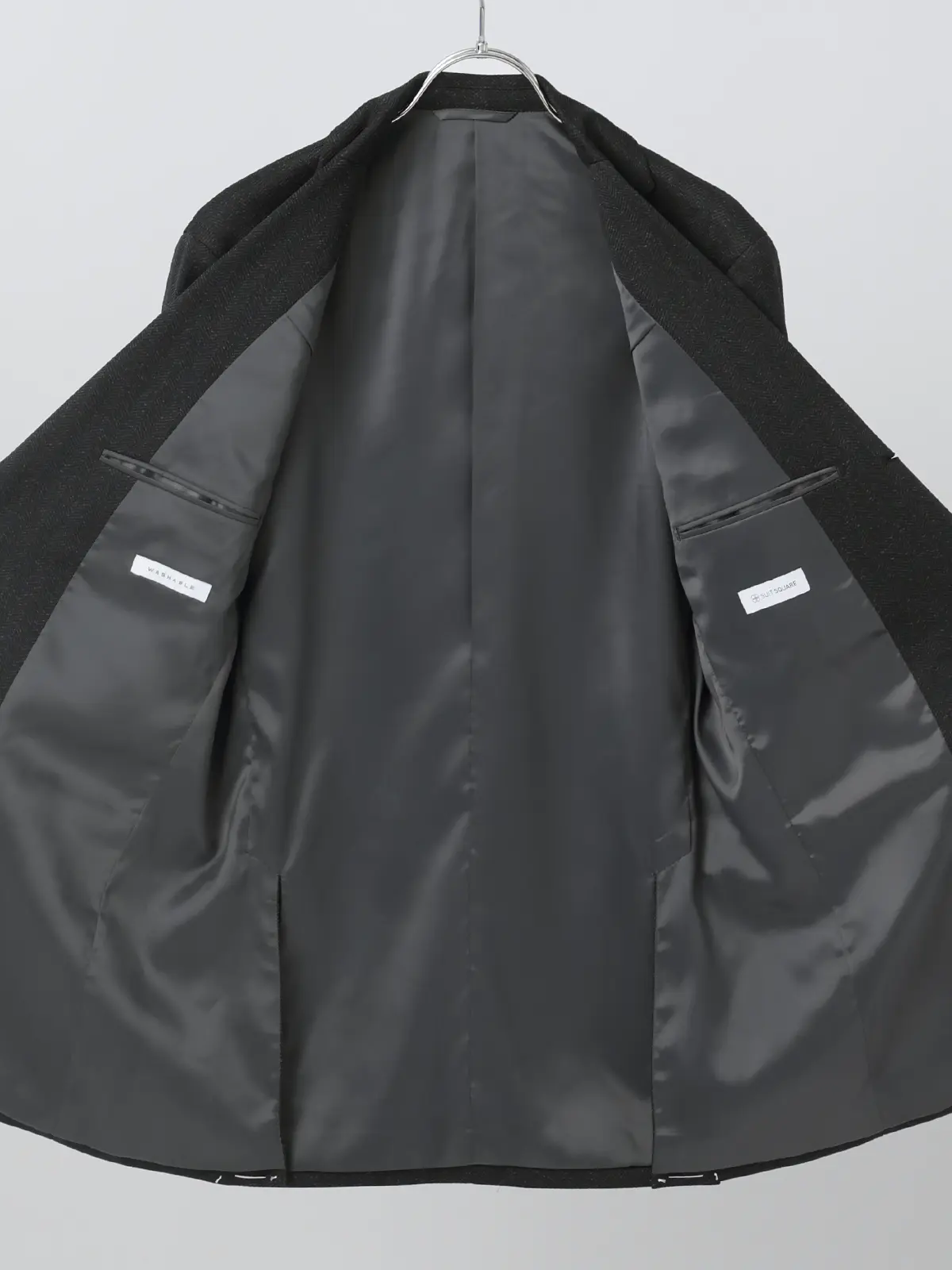 伸びるスーツ~Jersey~/ウォッシャブル/ストレッチ/3つボタン/ヘリンボーン/TR27 グレー 体型(DROP):がっしり 2DROP(BE体),身長:180cm
