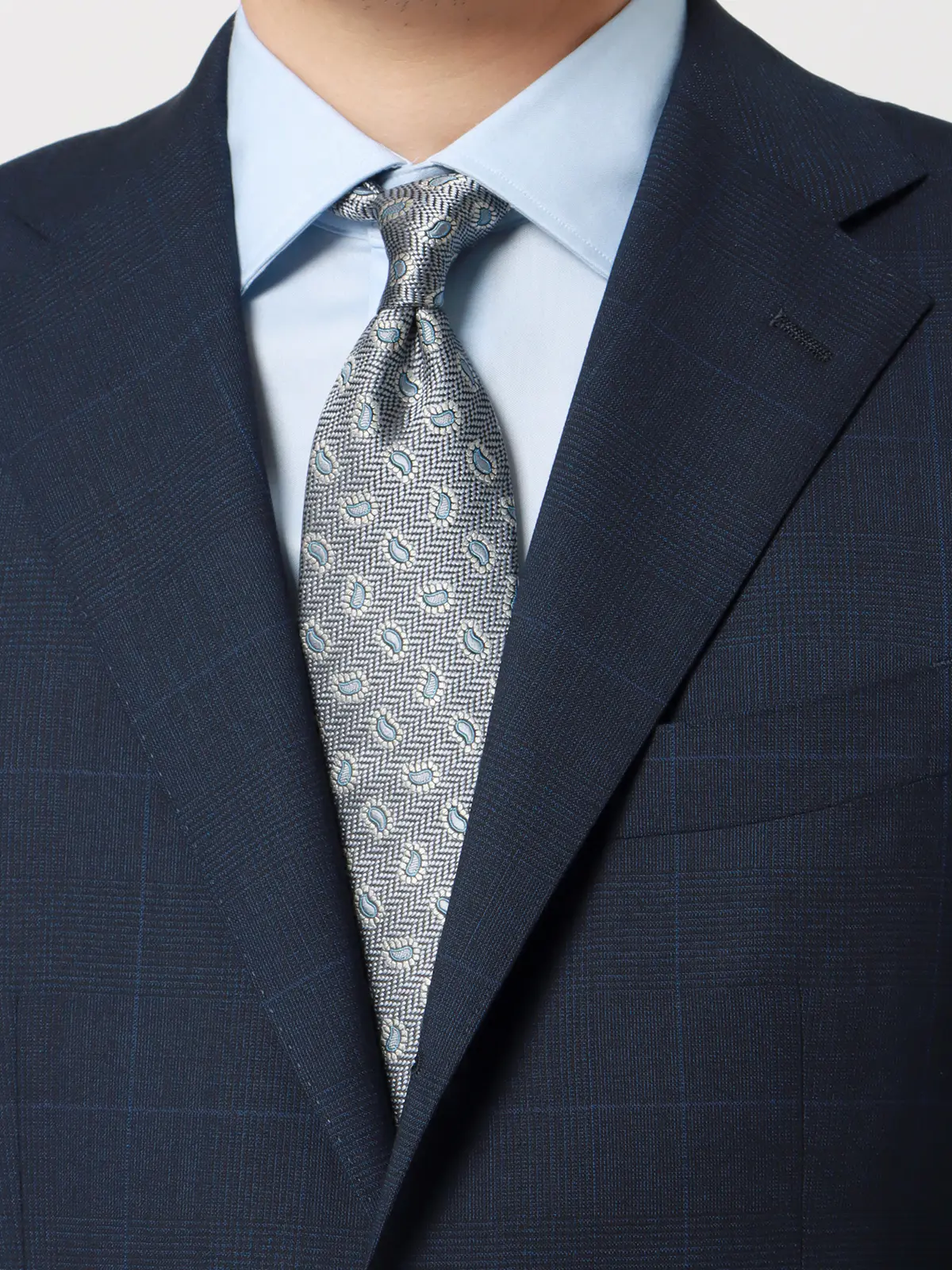 WEB限定／スーツ／3つボタン／CANONICO／SUPERSONIC／グレンチェック／TR24 ネイビー 体型（DROP):スリム　8DROP(YA体),身長:160cm