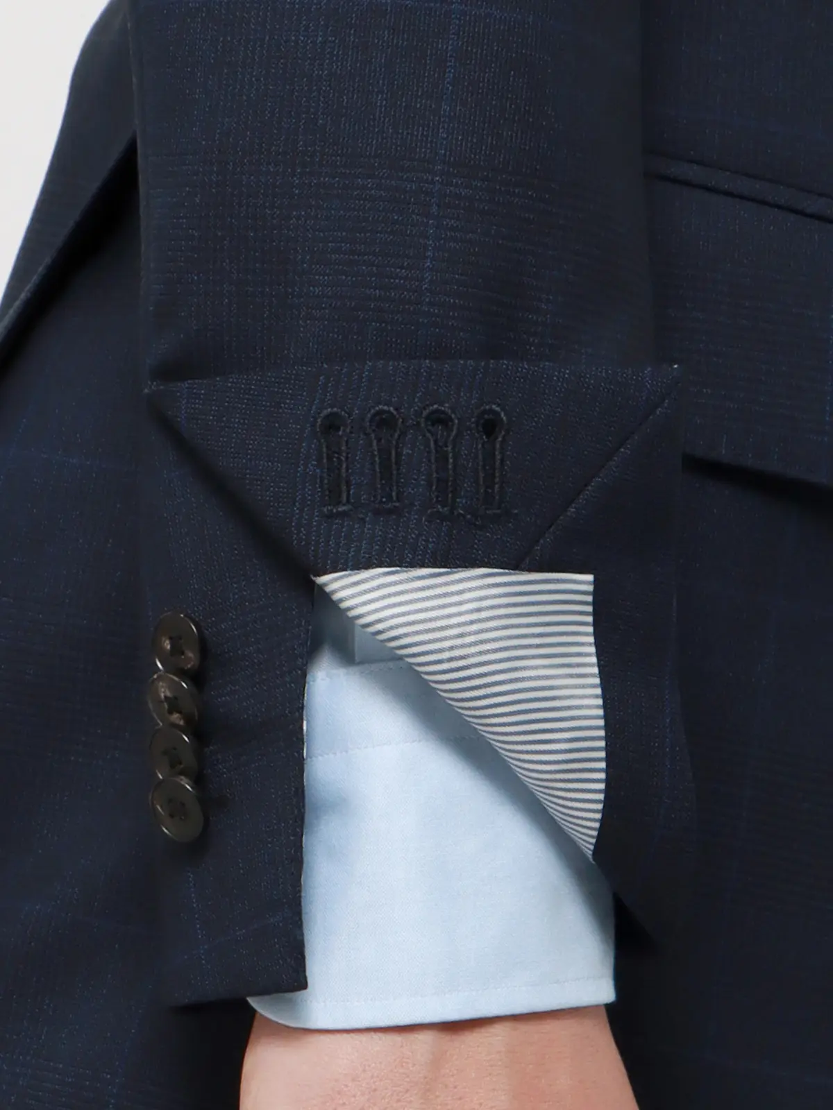 WEB限定／スーツ／3つボタン／CANONICO／SUPERSONIC／グレンチェック／TR24 ネイビー 体型（DROP):スリム　8DROP(YA体),身長:160cm