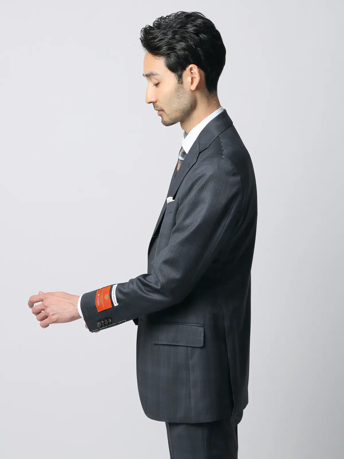 スーツ／3つボタン／TALLIA DI DELFINO／グレンチェック／TR27 ネイビー 体型（DROP):スリム　8DROP(YA体),身長:160cm