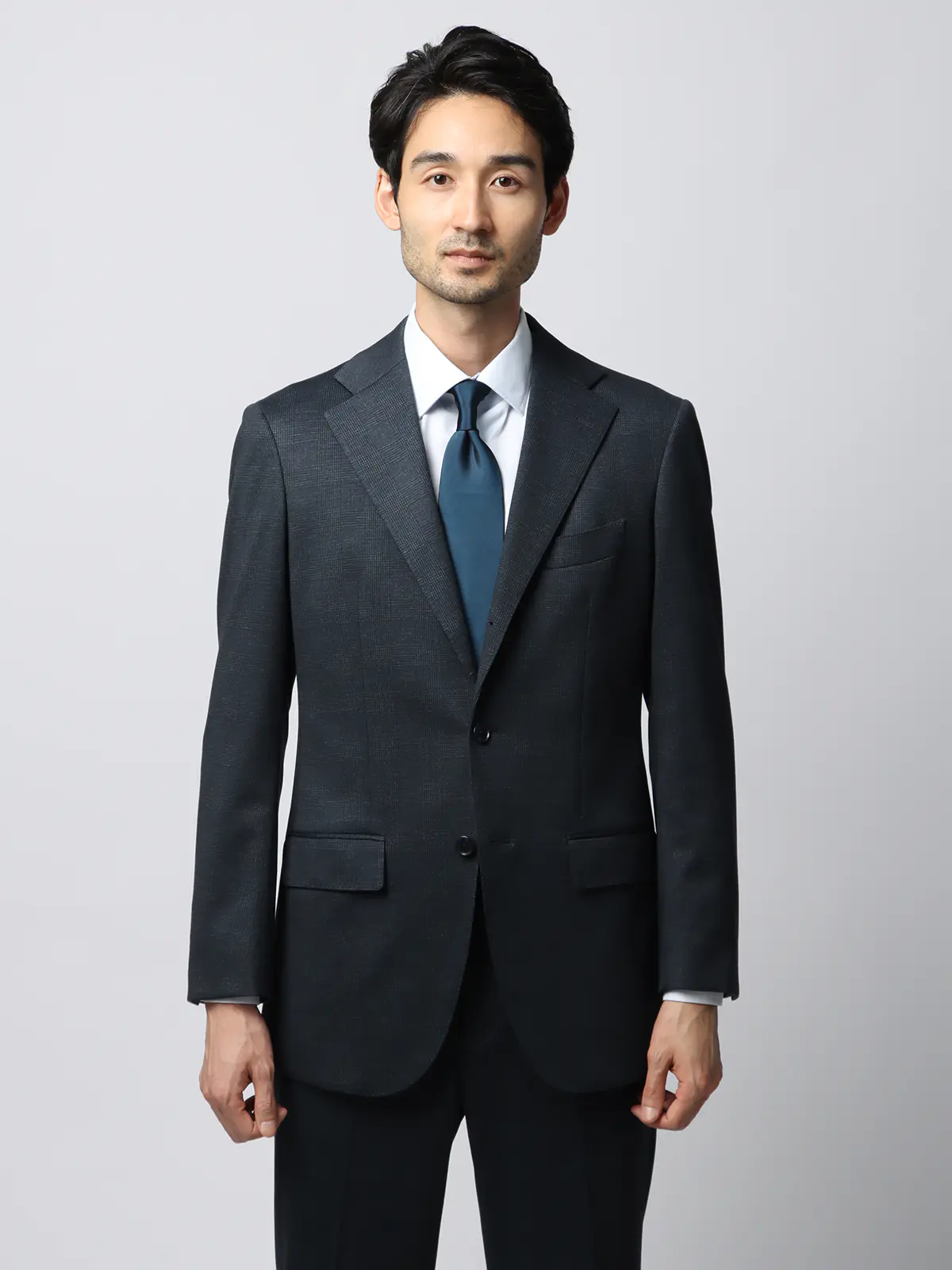 スーツ／ウォッシャブル／ストレッチ／3つボタン／Carreman／グレンチェック／TR27 ネイビー系 体型（DROP):普通　6DROP(A体),身長:165cm