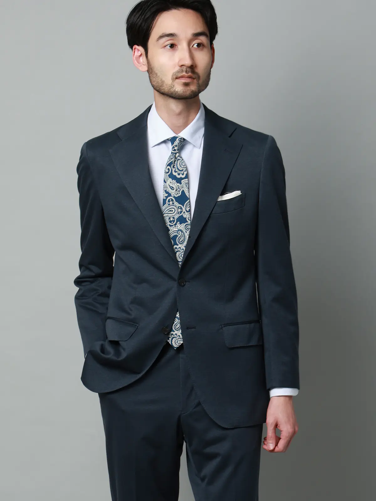 スーツ／ストレッチ／接触冷感／3つボタン／無地／TR27 ブルー 体型（DROP):普通　6DROP(A体),身長:165cm