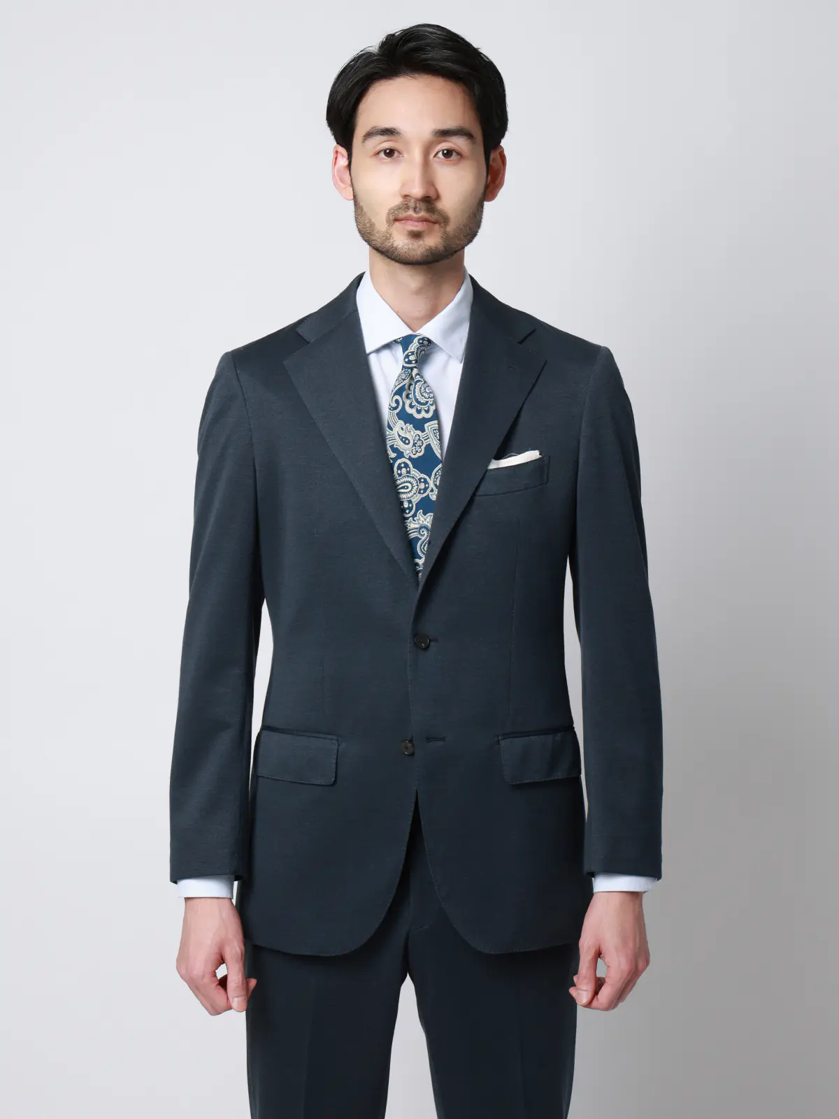 スーツ／ストレッチ／接触冷感／3つボタン／無地／TR27 ブルー 体型（DROP):普通　6DROP(A体),身長:165cm