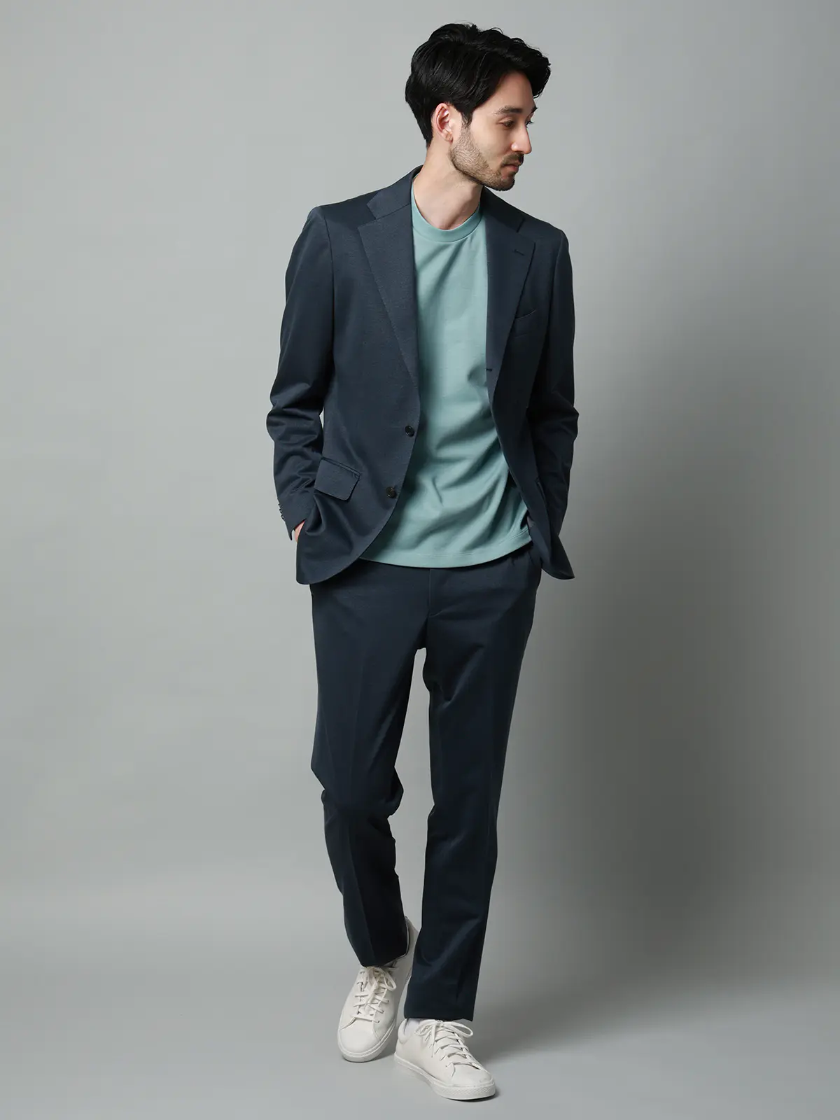 スーツ／ストレッチ／接触冷感／3つボタン／無地／TR27 ブルー 体型（DROP):普通　6DROP(A体),身長:165cm