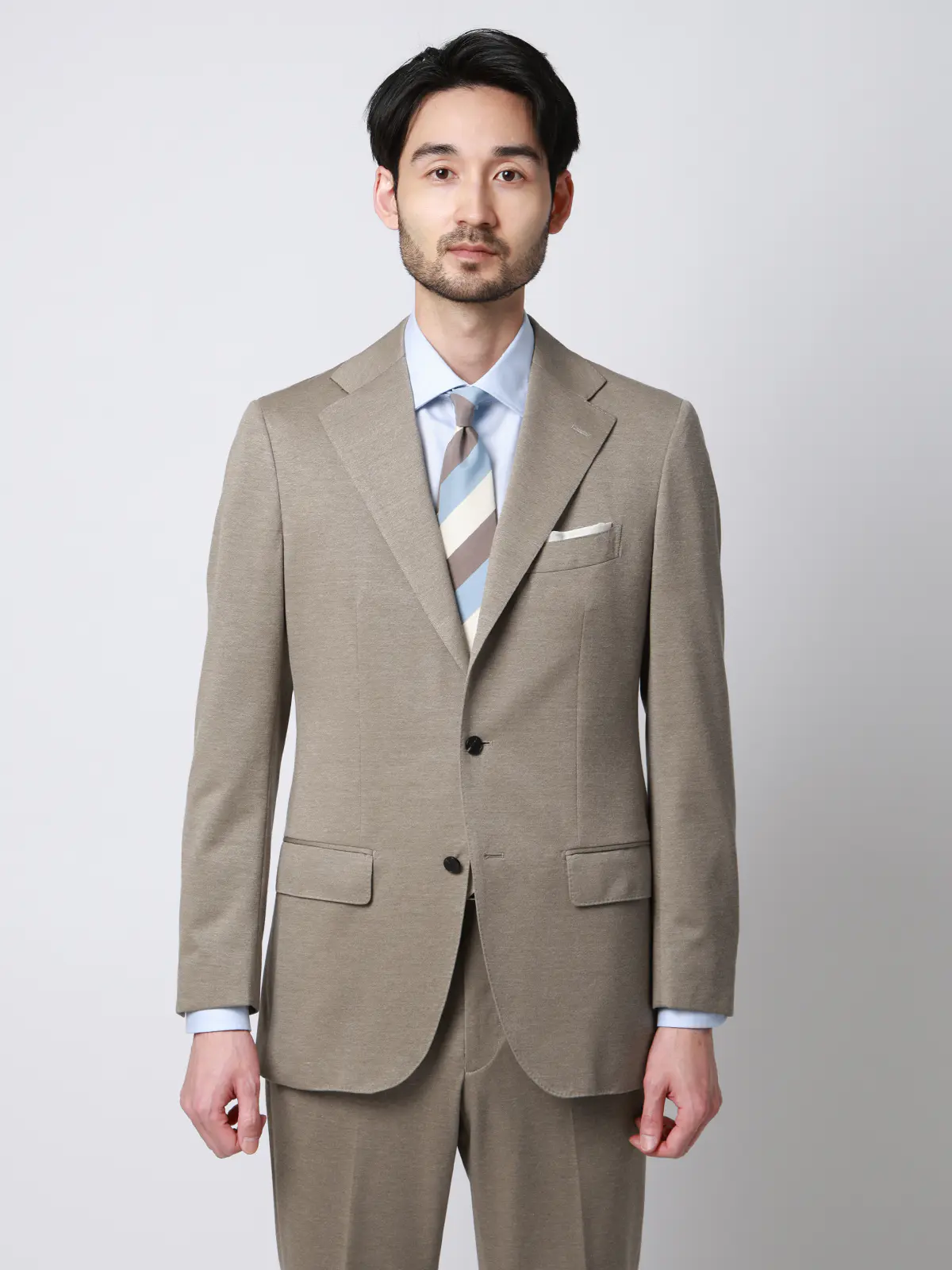スーツ／ストレッチ／接触冷感／3つボタン／無地／TR27 ベージュ 体型（DROP):普通　6DROP(A体),身長:170cm