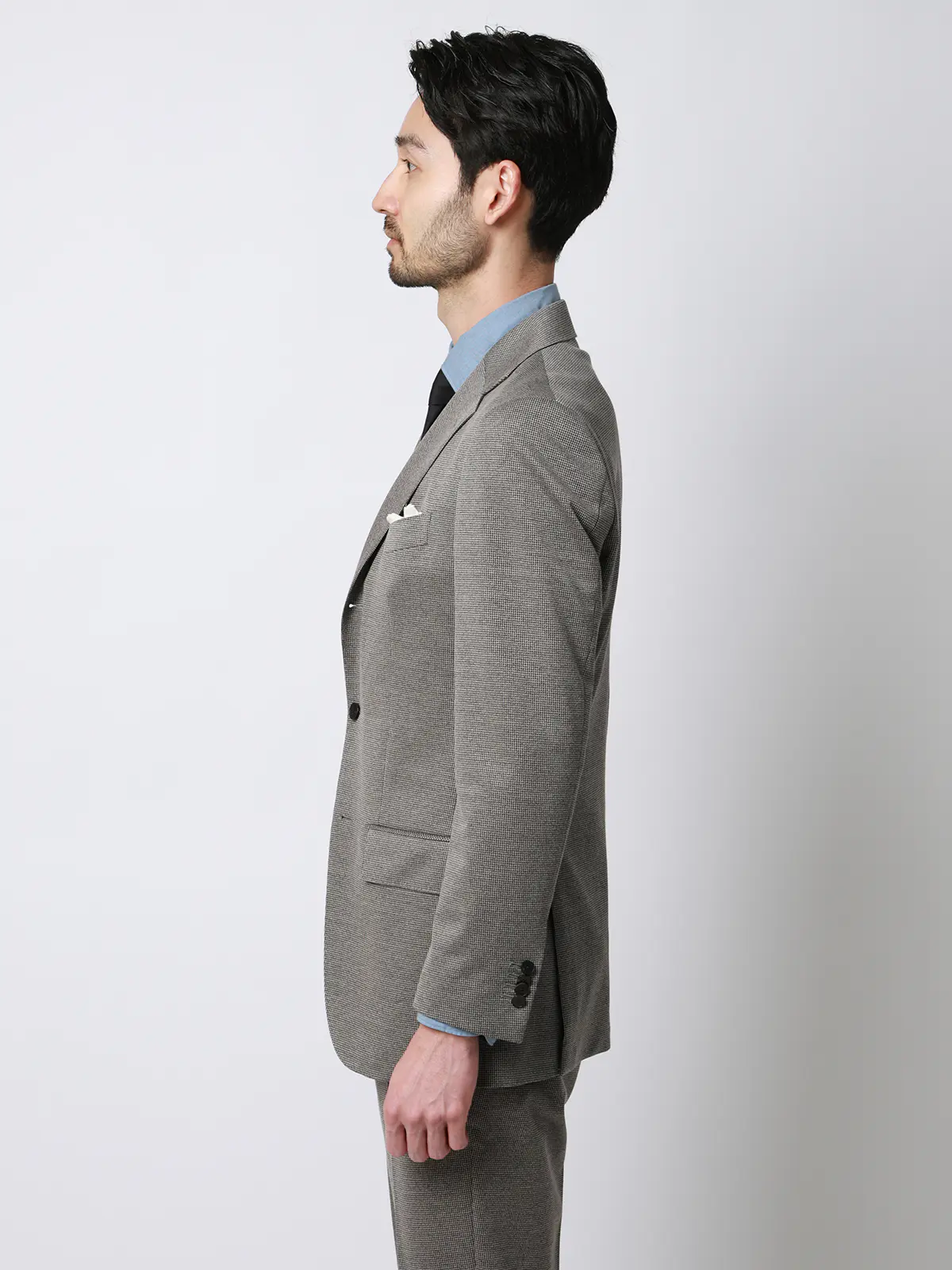 スーツ／ストレッチ／接触冷感／3つボタン／ハウンドトゥース／TR27 ライトグレー 体型（DROP):普通　6DROP(A体),身長:165cm