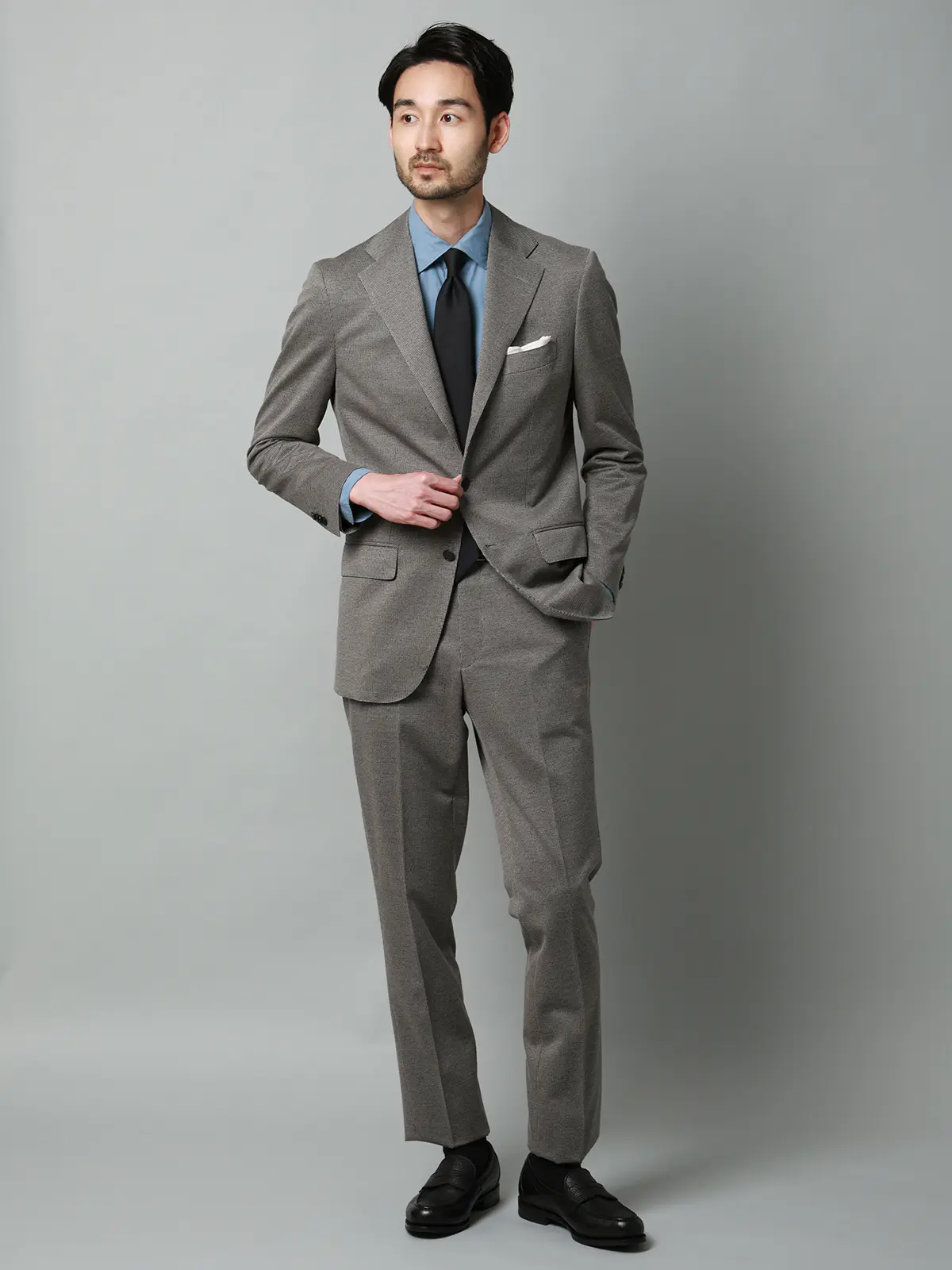 スーツ／ストレッチ／接触冷感／3つボタン／ハウンドトゥース／TR27 ライトグレー 体型（DROP):普通　6DROP(A体),身長:165cm