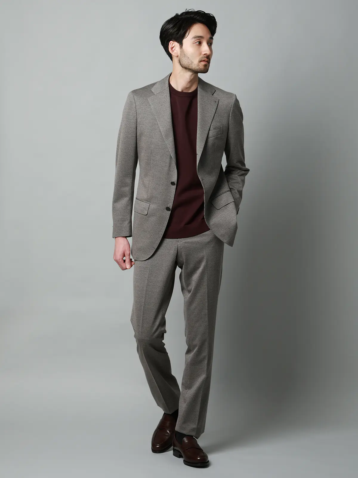 スーツ／ストレッチ／接触冷感／3つボタン／ハウンドトゥース／TR27 ライトグレー 体型（DROP):普通　6DROP(A体),身長:165cm