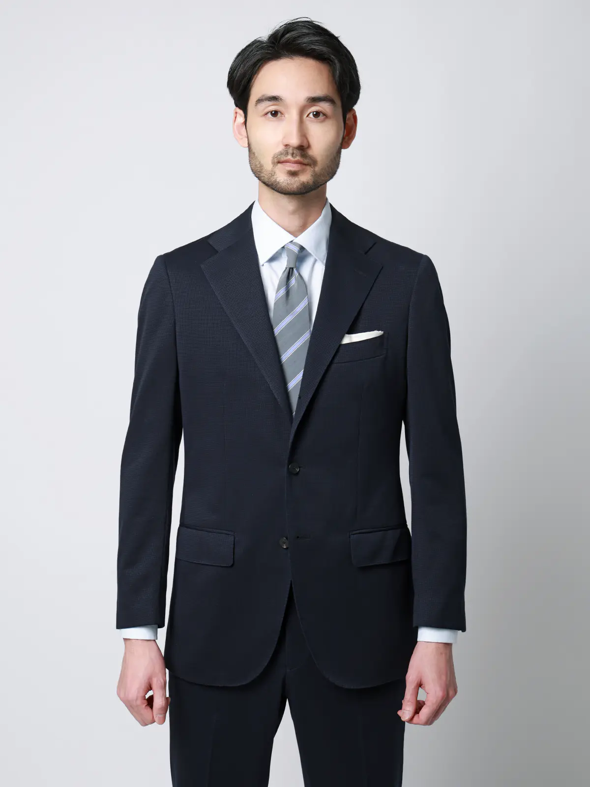 スーツ／ストレッチ／接触冷感／3つボタン／ハウンドトゥース／TR27 ネイビー 体型（DROP):普通　6DROP(A体),身長:165cm