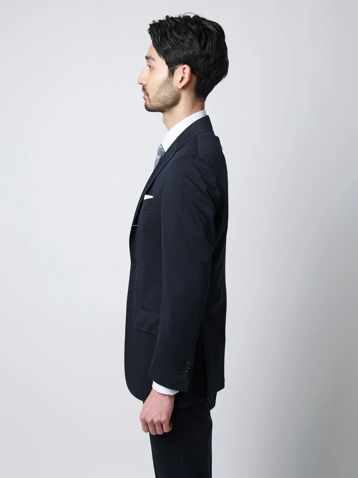 スーツ／ストレッチ／接触冷感／3つボタン／ハウンドトゥース／TR27 ネイビー 体型（DROP):普通　6DROP(A体),身長:165cm
