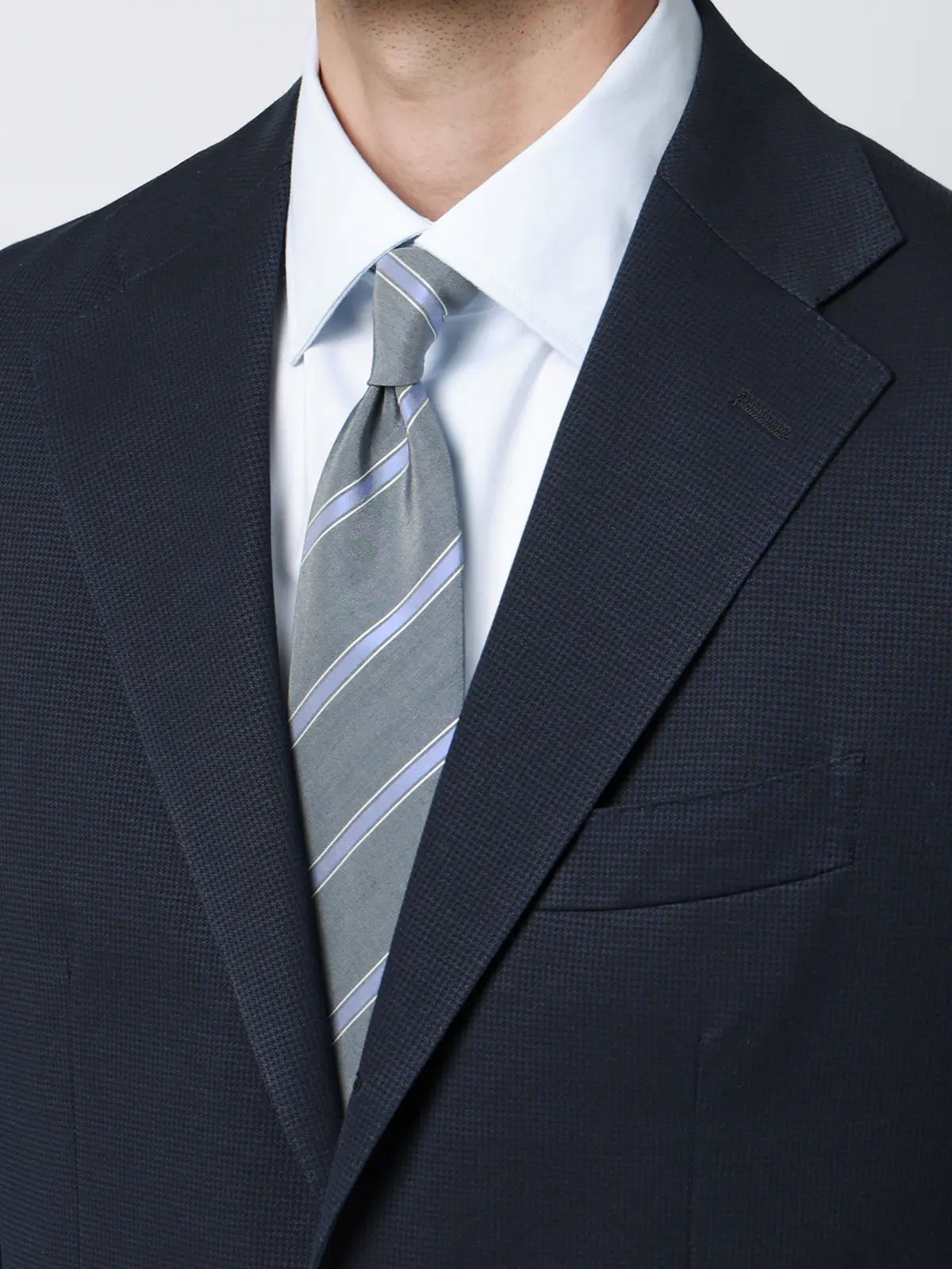 スーツ／ストレッチ／接触冷感／3つボタン／ハウンドトゥース／TR27 ネイビー 体型（DROP):普通　6DROP(A体),身長:165cm