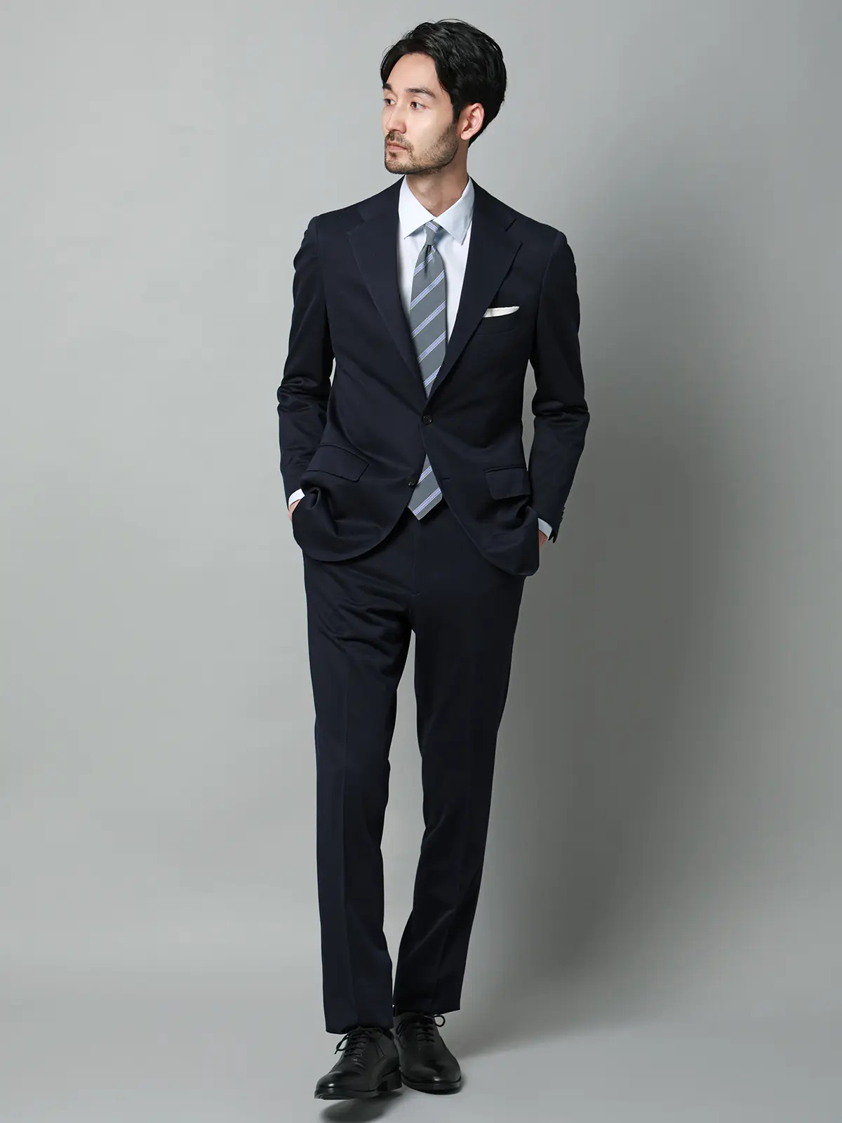 スーツ／ストレッチ／接触冷感／3つボタン／ハウンドトゥース／TR27 ネイビー 体型（DROP):普通　6DROP(A体),身長:165cm