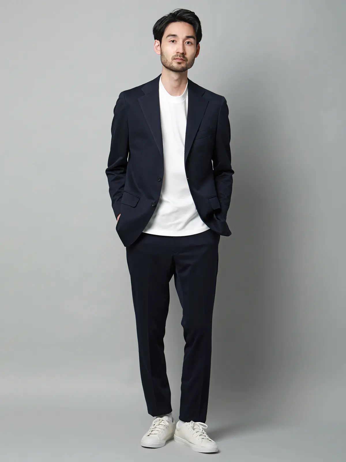 スーツ／ストレッチ／接触冷感／3つボタン／ハウンドトゥース／TR27 ネイビー 体型（DROP):普通　6DROP(A体),身長:165cm