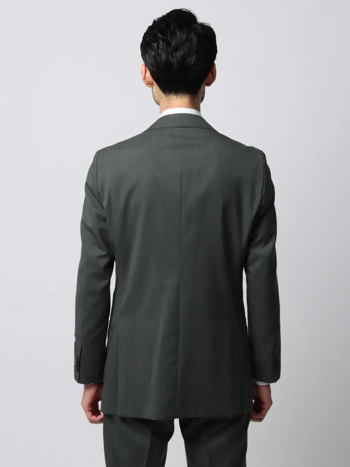 スーツ／3つボタン／SUPER100's／HAND MADE／無地／TR27 グリーン系 体型（DROP):スリム　8DROP(YA体),身長:160cm