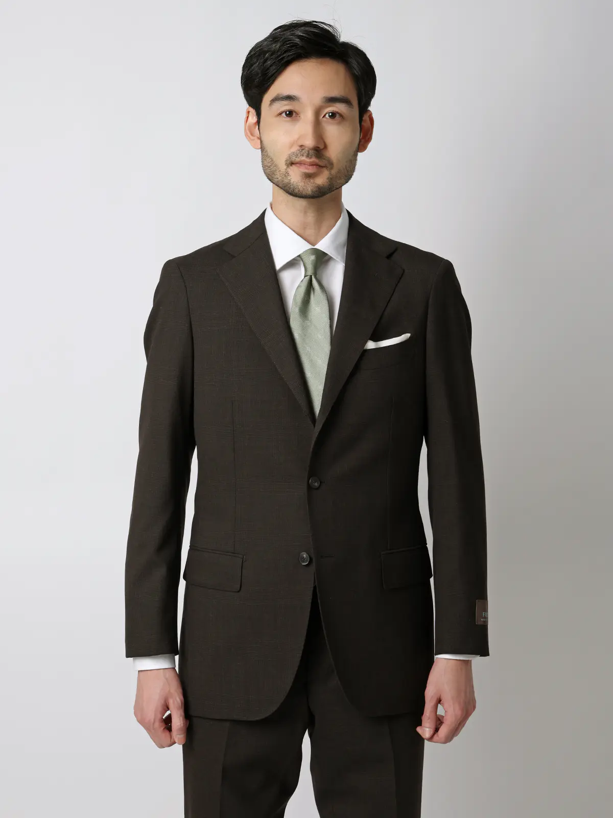 スーツ／3つボタン／FRESCO／HAND MADE／グレンチェック／TR27 ブラウン 体型（DROP):スリム　8DROP(YA体),身長:160cm
