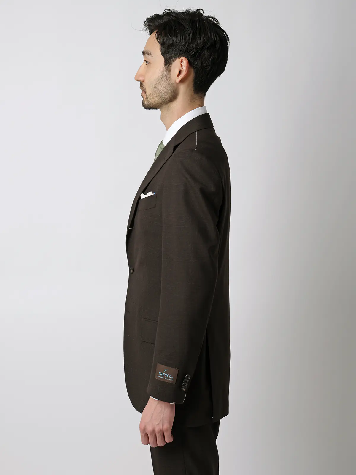 スーツ／3つボタン／FRESCO／HAND MADE／グレンチェック／TR27 ブラウン 体型（DROP):スリム　8DROP(YA体),身長:160cm