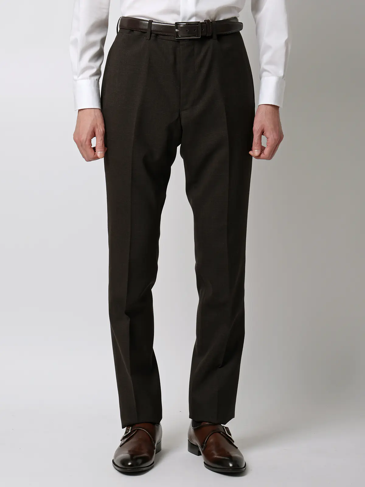 スーツ／3つボタン／FRESCO／HAND MADE／グレンチェック／TR27 ブラウン 体型（DROP):スリム　8DROP(YA体),身長:160cm