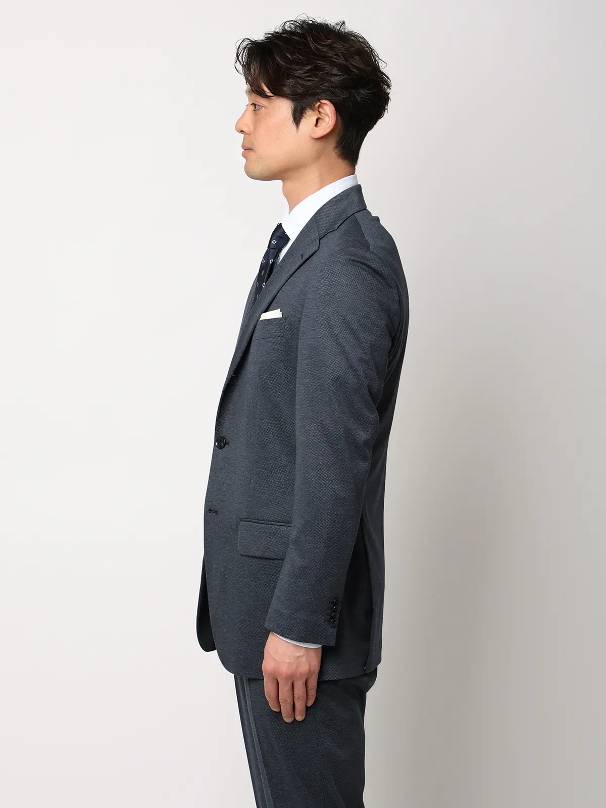 伸びるスーツ～Jersey～／ウォッシャブル／ストレッチ／3つボタン／織柄／TR27 ブルー 体型（DROP):スリム　8DROP(YA体),身長:160cm